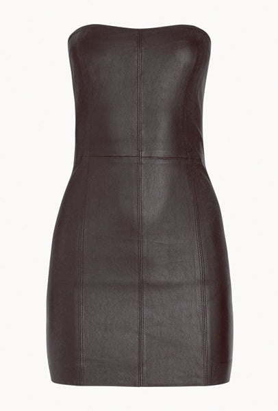 DARK CHOCOLATE LEATHER STRAPLESS DRESS - 5