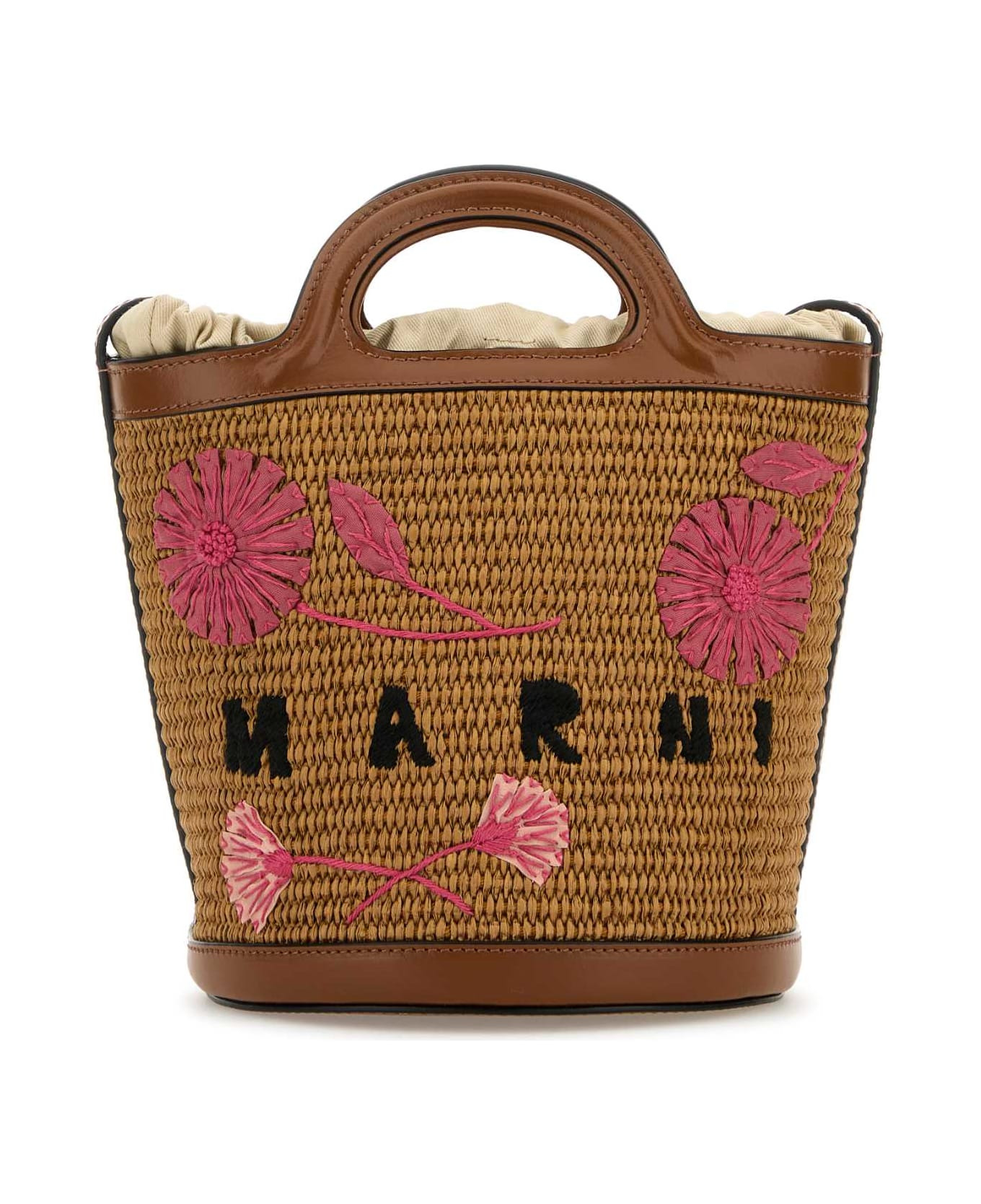 Brown Raffia And Leather Tropicalia Bucket Bag - 1