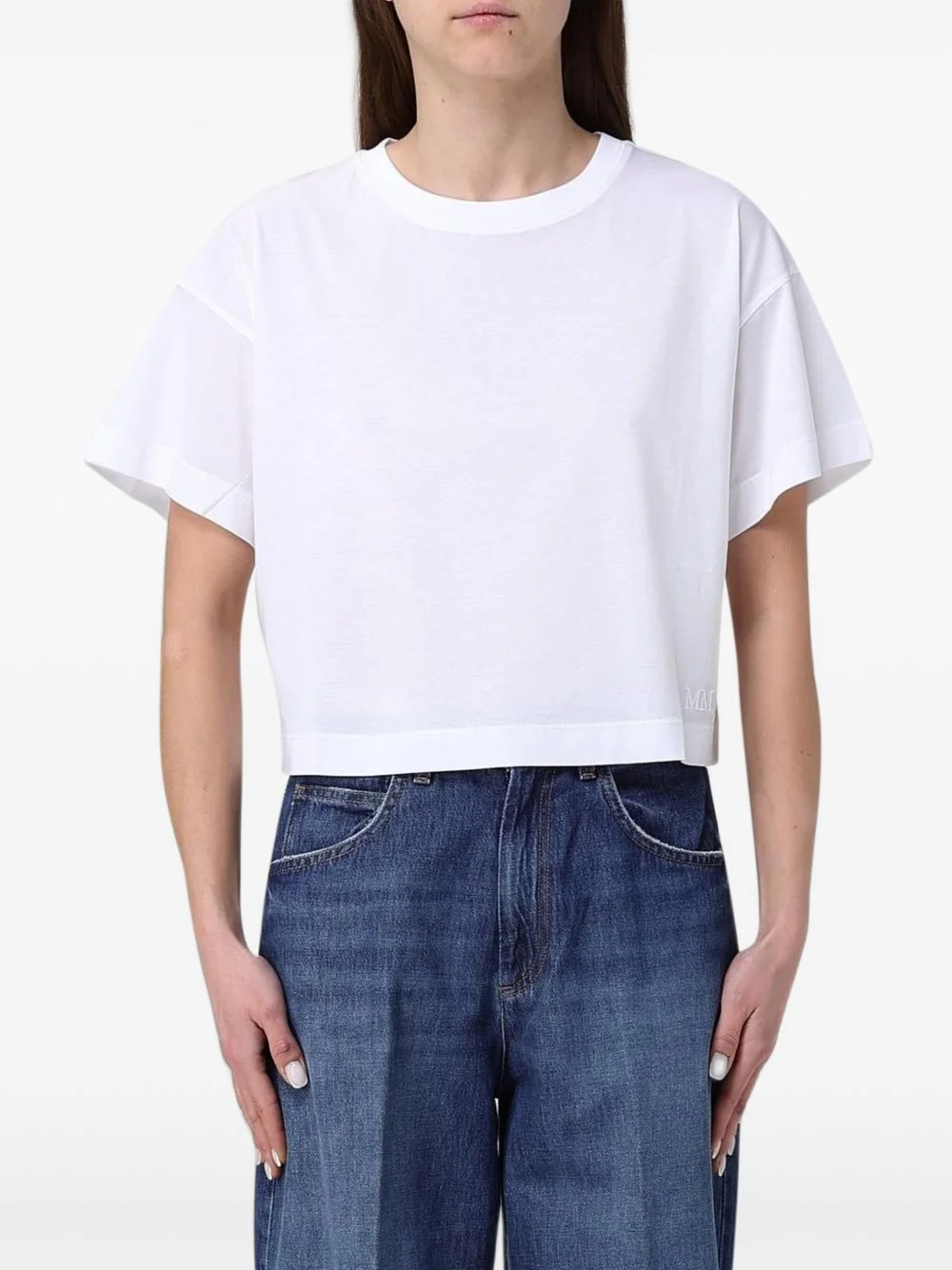 logo-embroidered cropped T-shirt - 1