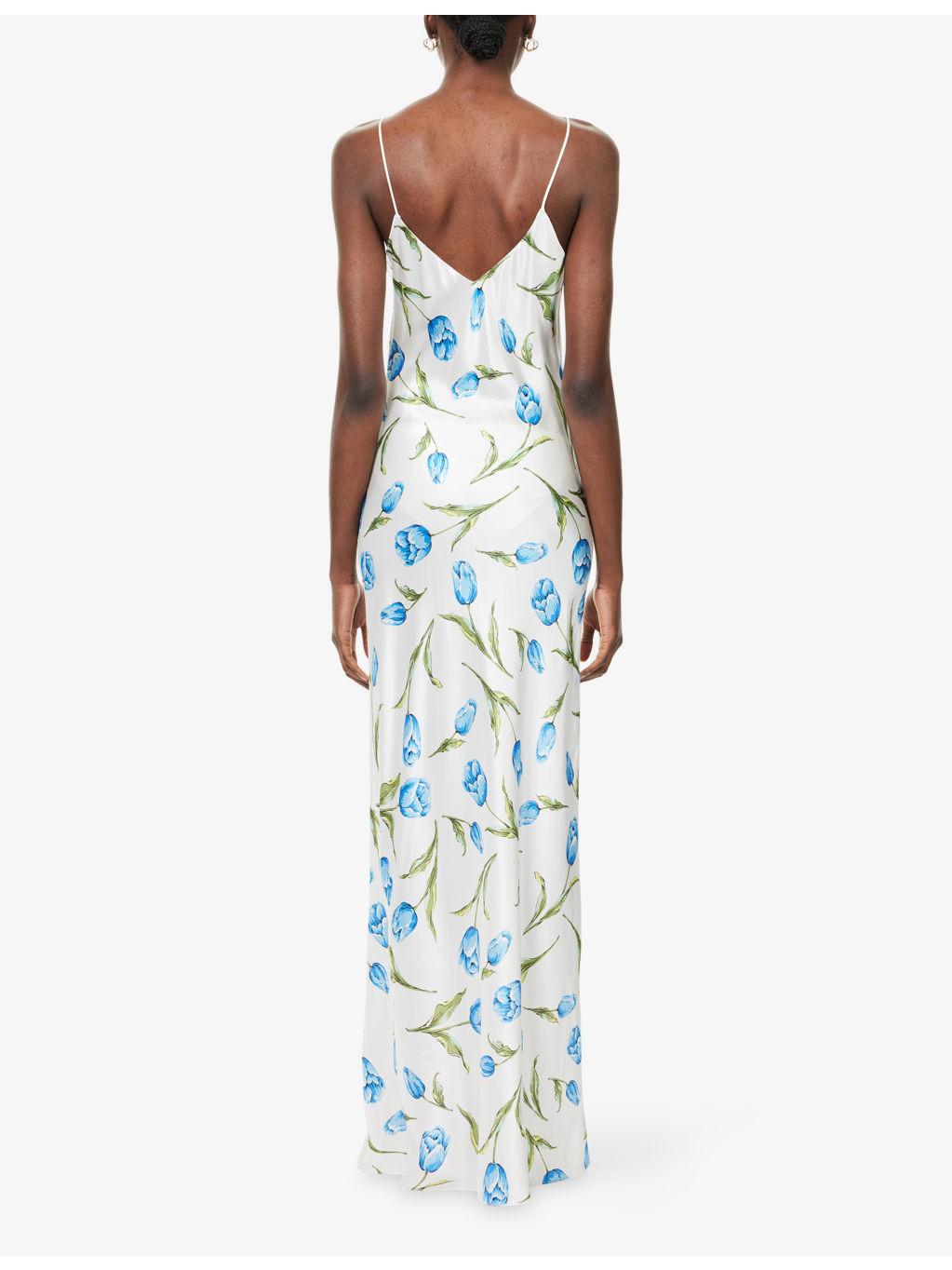 Rosette Shoulder-Straps Silk Gown - 4