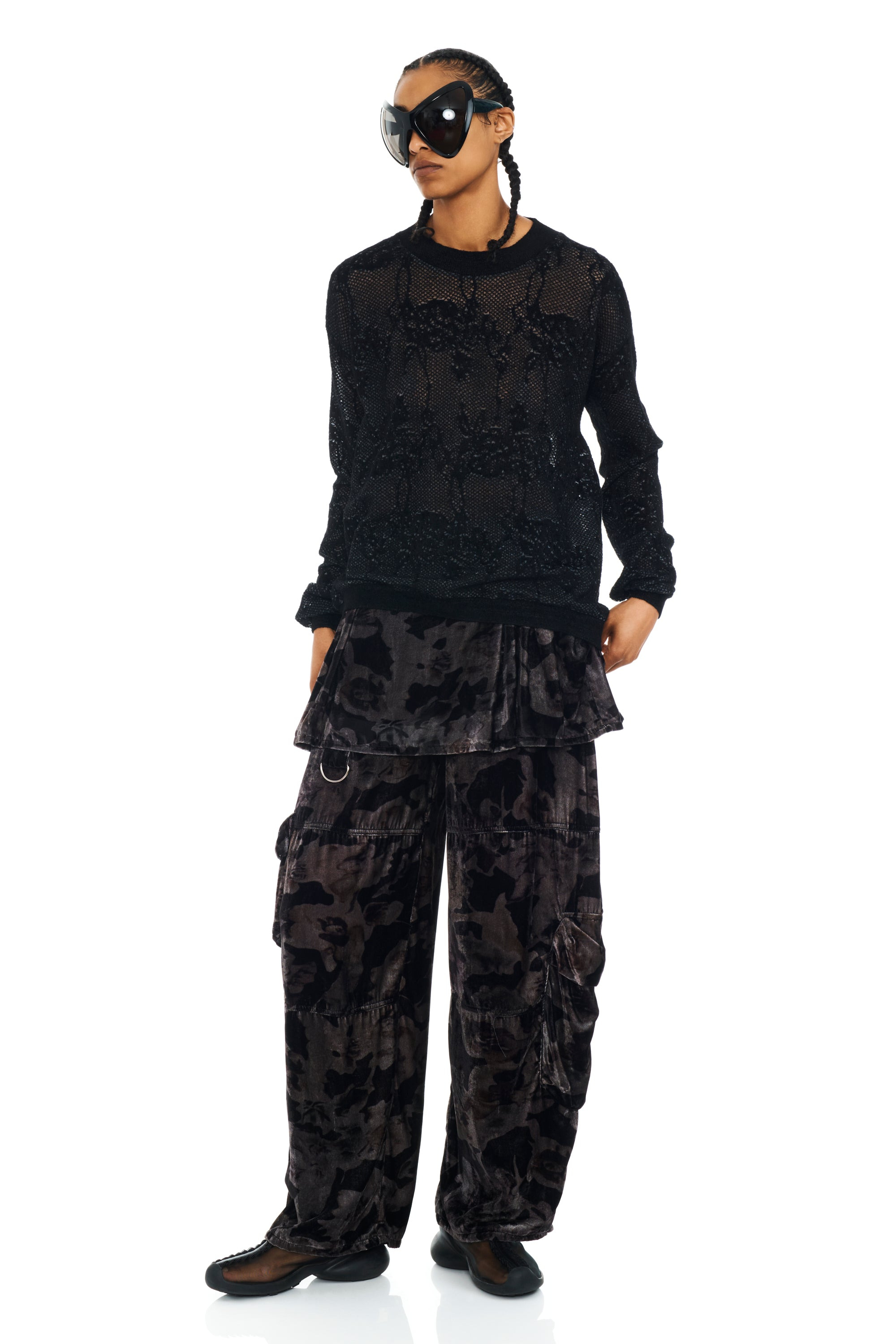 BLACK KNIT LACE WOOLLY SWEATER - 2