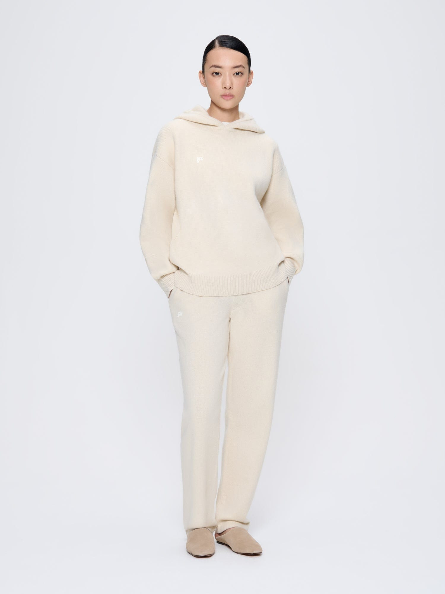 Women's DNA Recycled Cashmere Tapered Track Pants - Ecru Ivory - 2