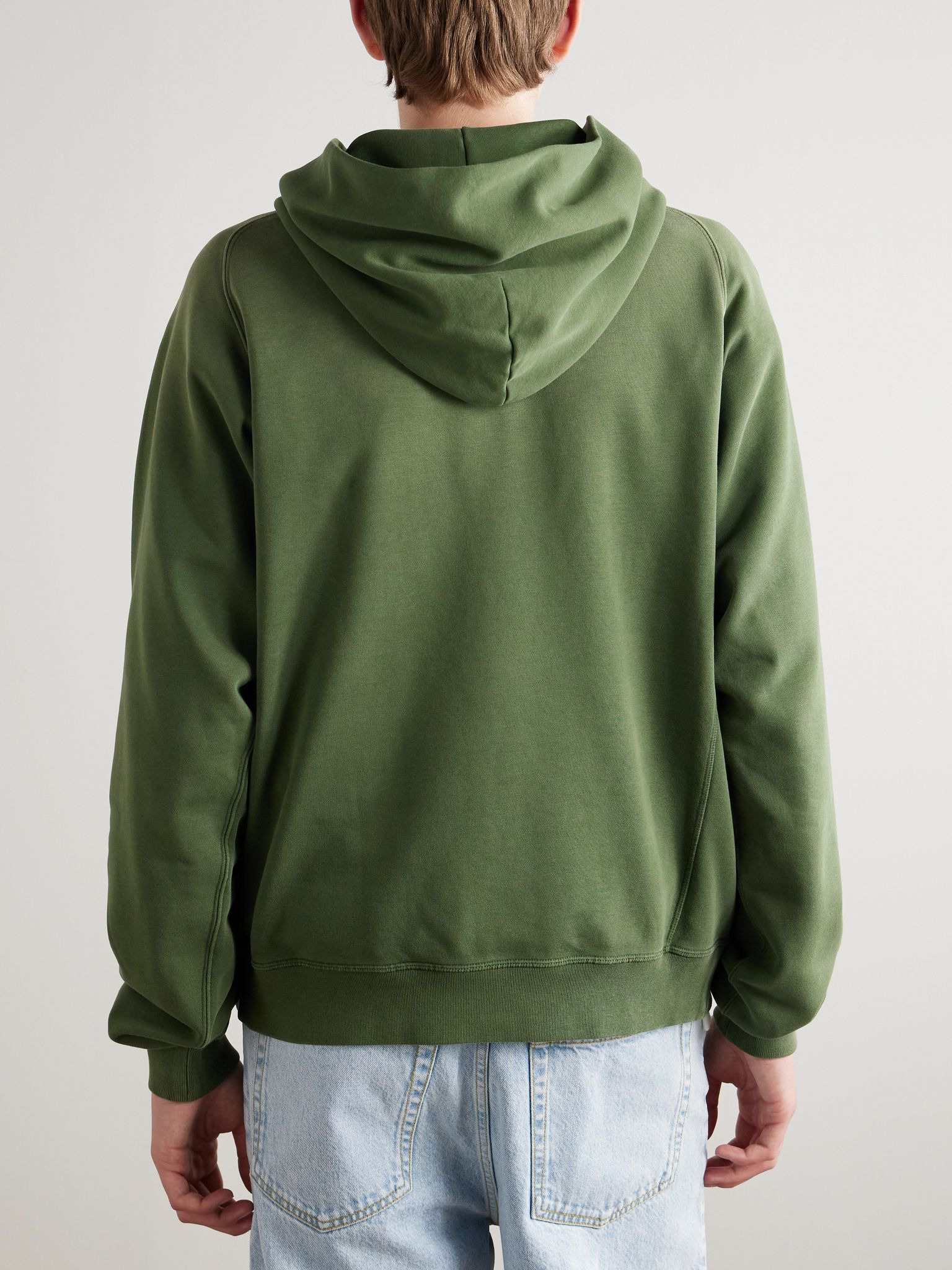Logo-Embroidered Cotton-Blend Jersey Hoodie Army green - 4