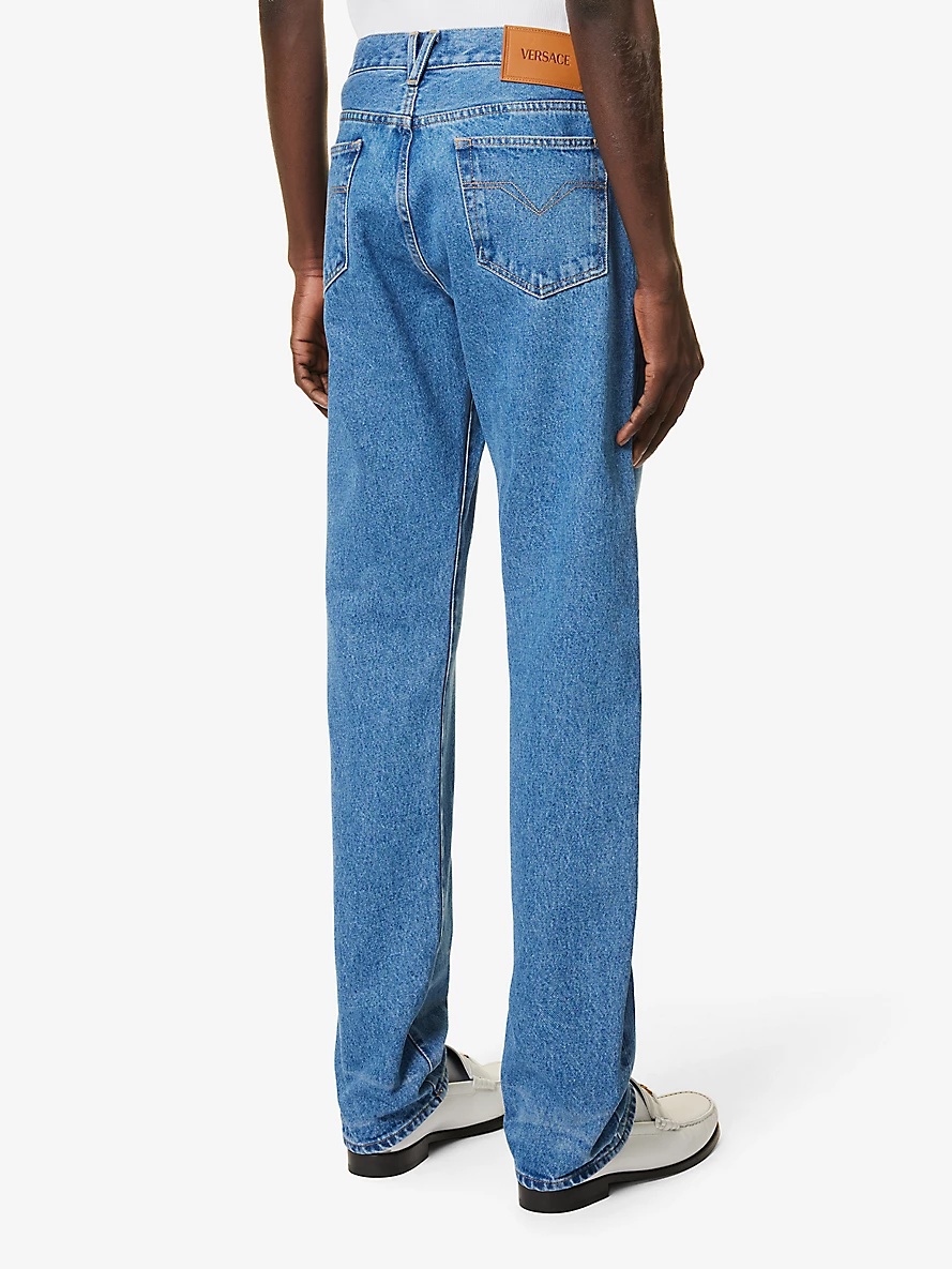 Faded-wash belt-loop straight-leg mid-rise jeans - 4
