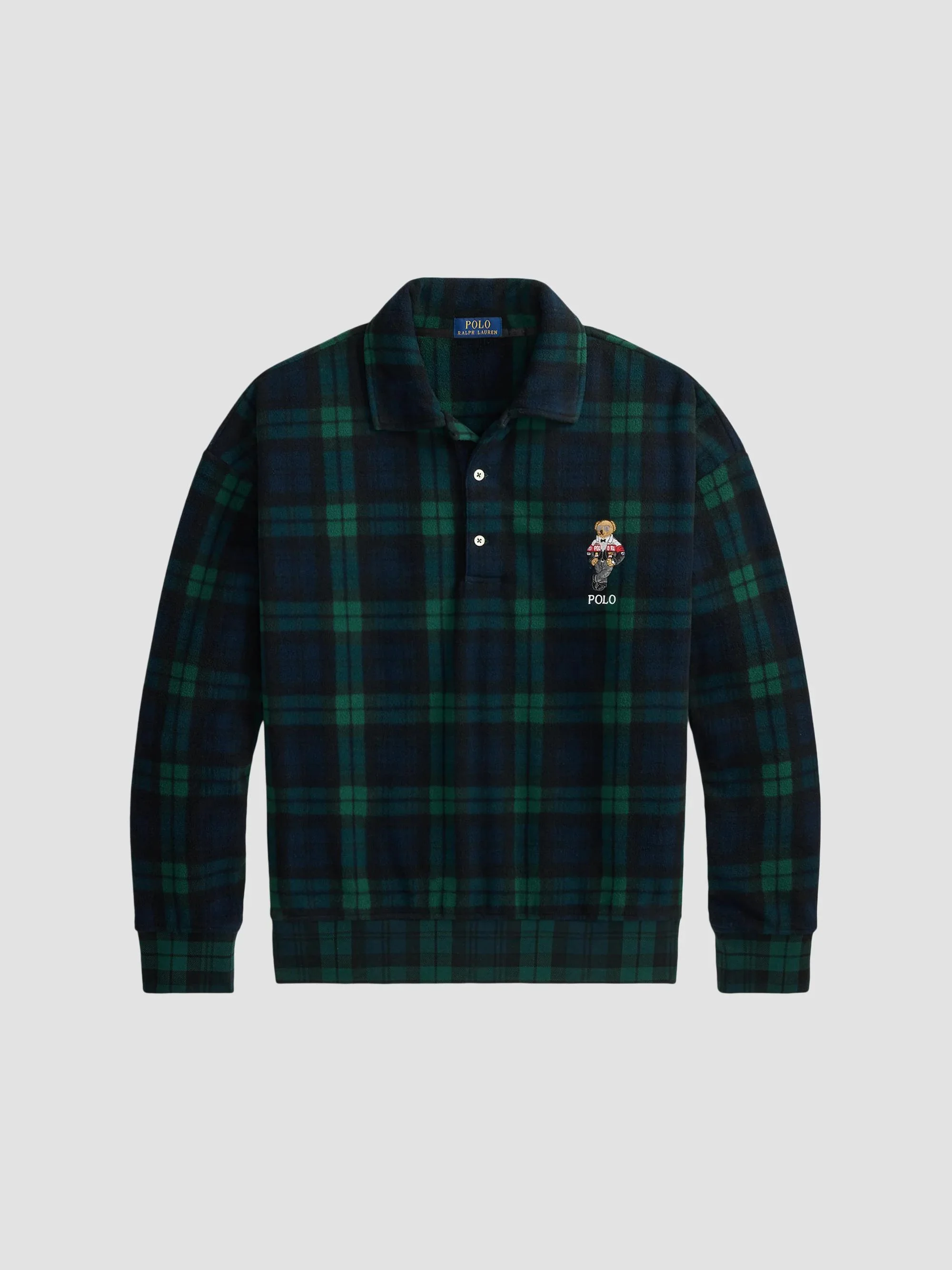 Men's Polo Bear Blackwatch Check Fleece Sweater - Blackwatch - 1