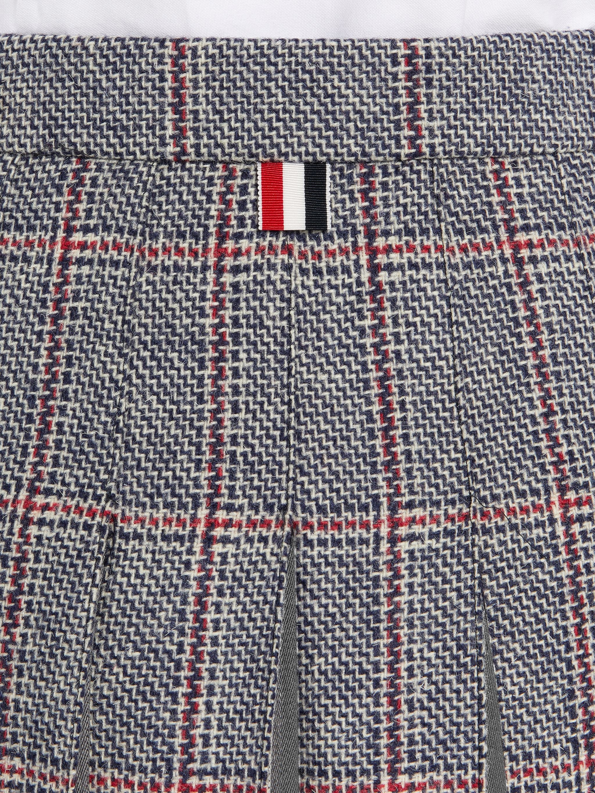 Multicolor Step Twill Windowpane British Wool Shadow Stripe Cotton Pleat Dropped Back Miniskirt - 6
