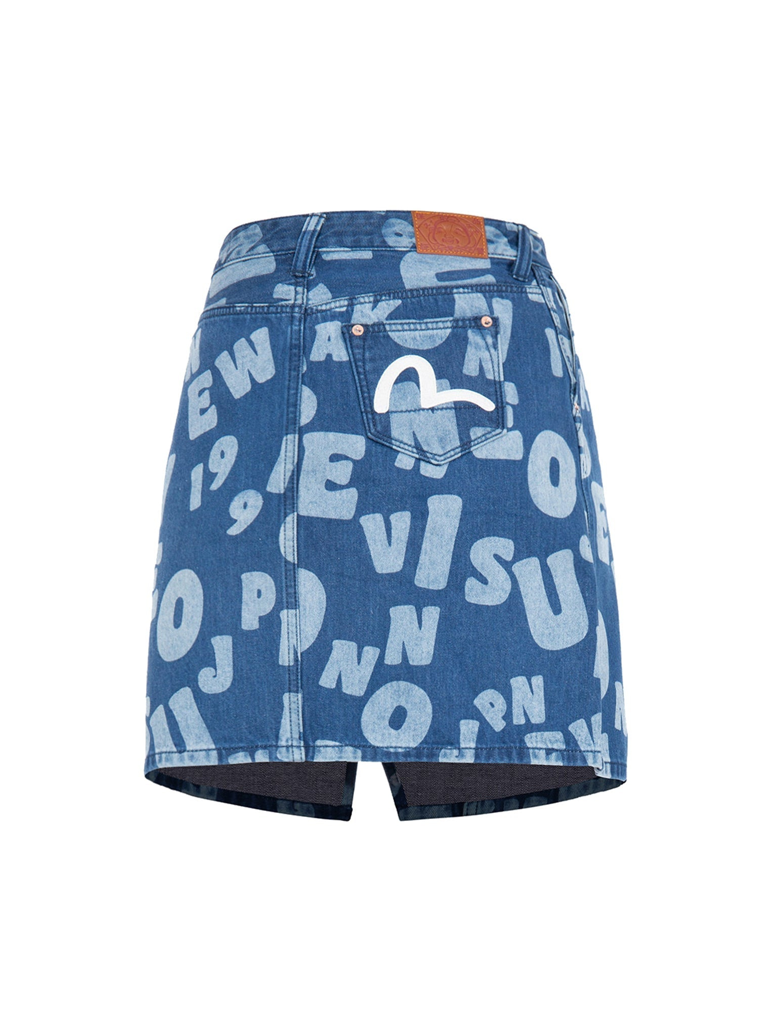 ALLOVER TEXT DISCHARGE PRINT DENIM SKIRT - 10