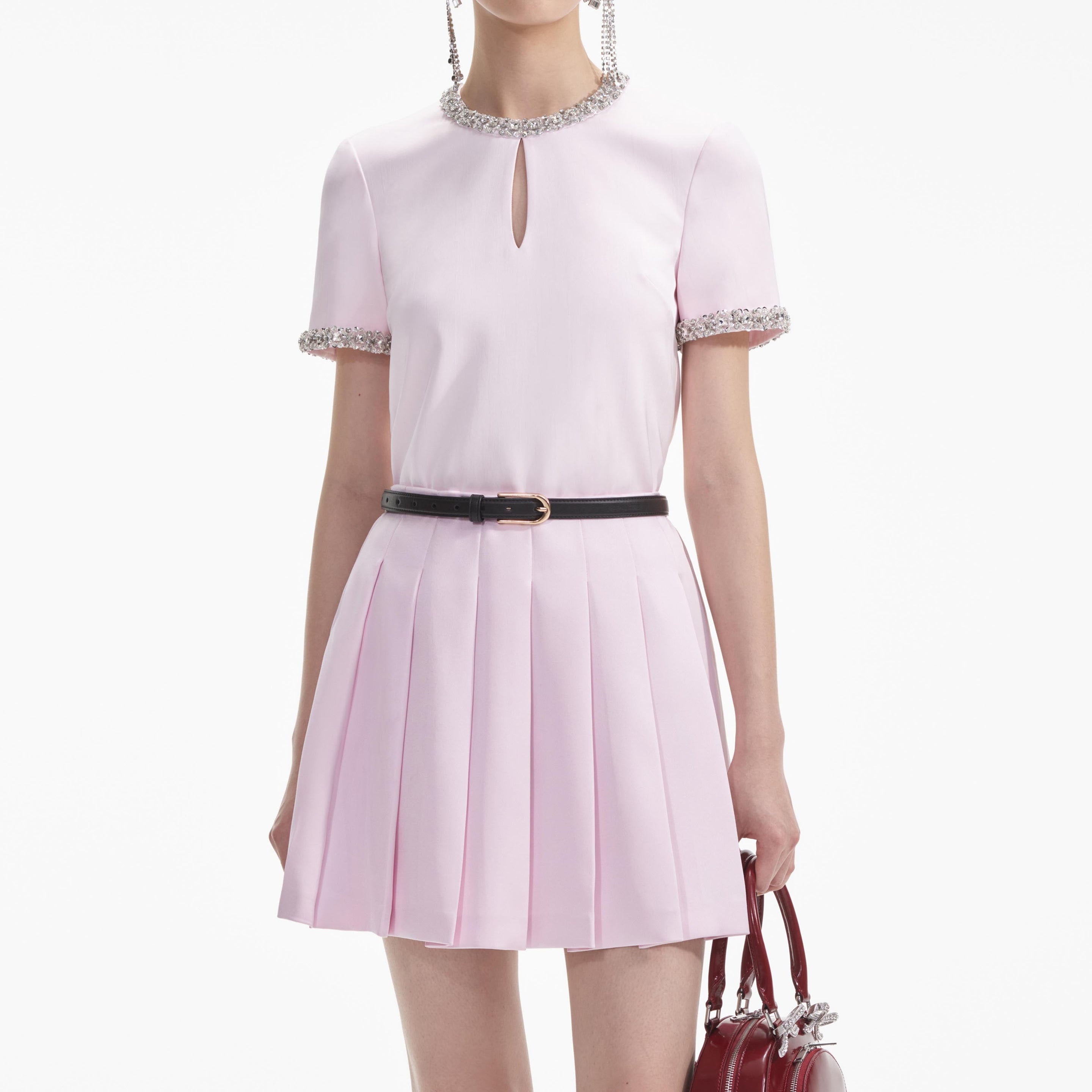 self-portrait Pink Satin Mini Skirt - AW24-060SK-P | REVERSIBLE