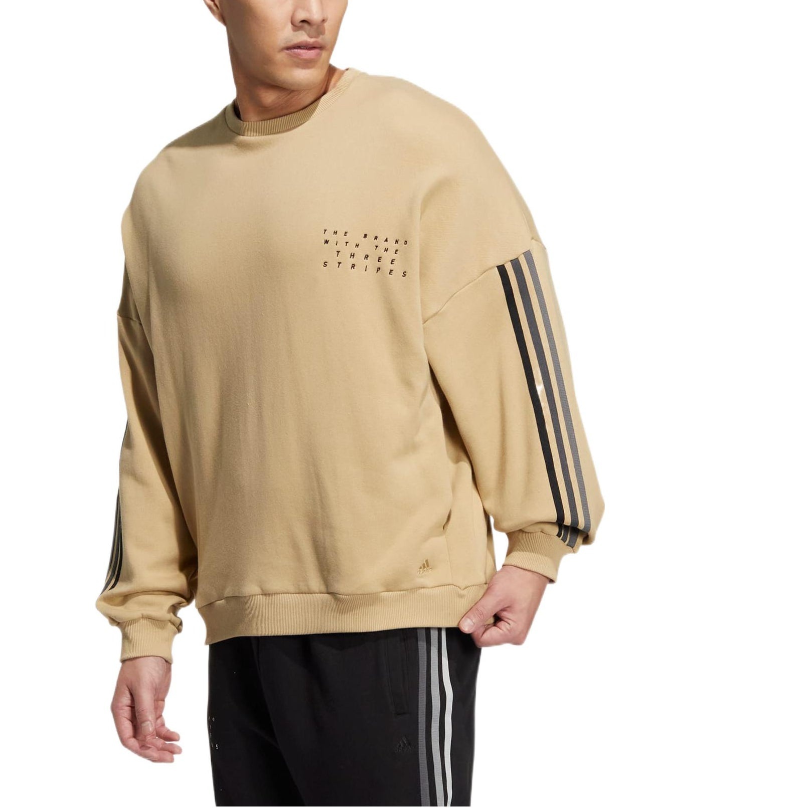 adidas Solid Color Stripe Alphabet Round Neck Long Sleeves Hoodie Unisex Yellow HP1370 - 2