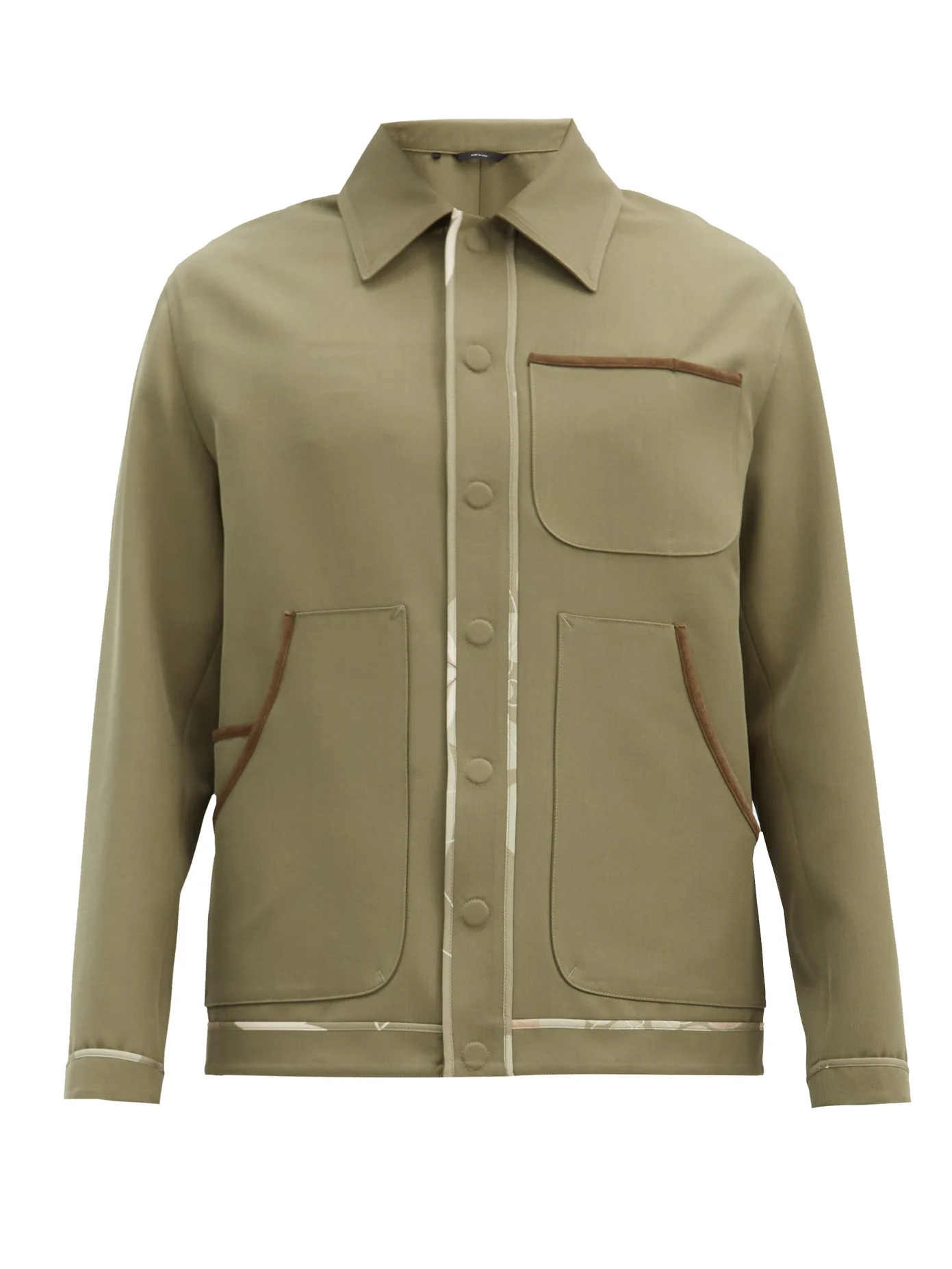 Suede-piped wool-blend gabardine shirt - 1