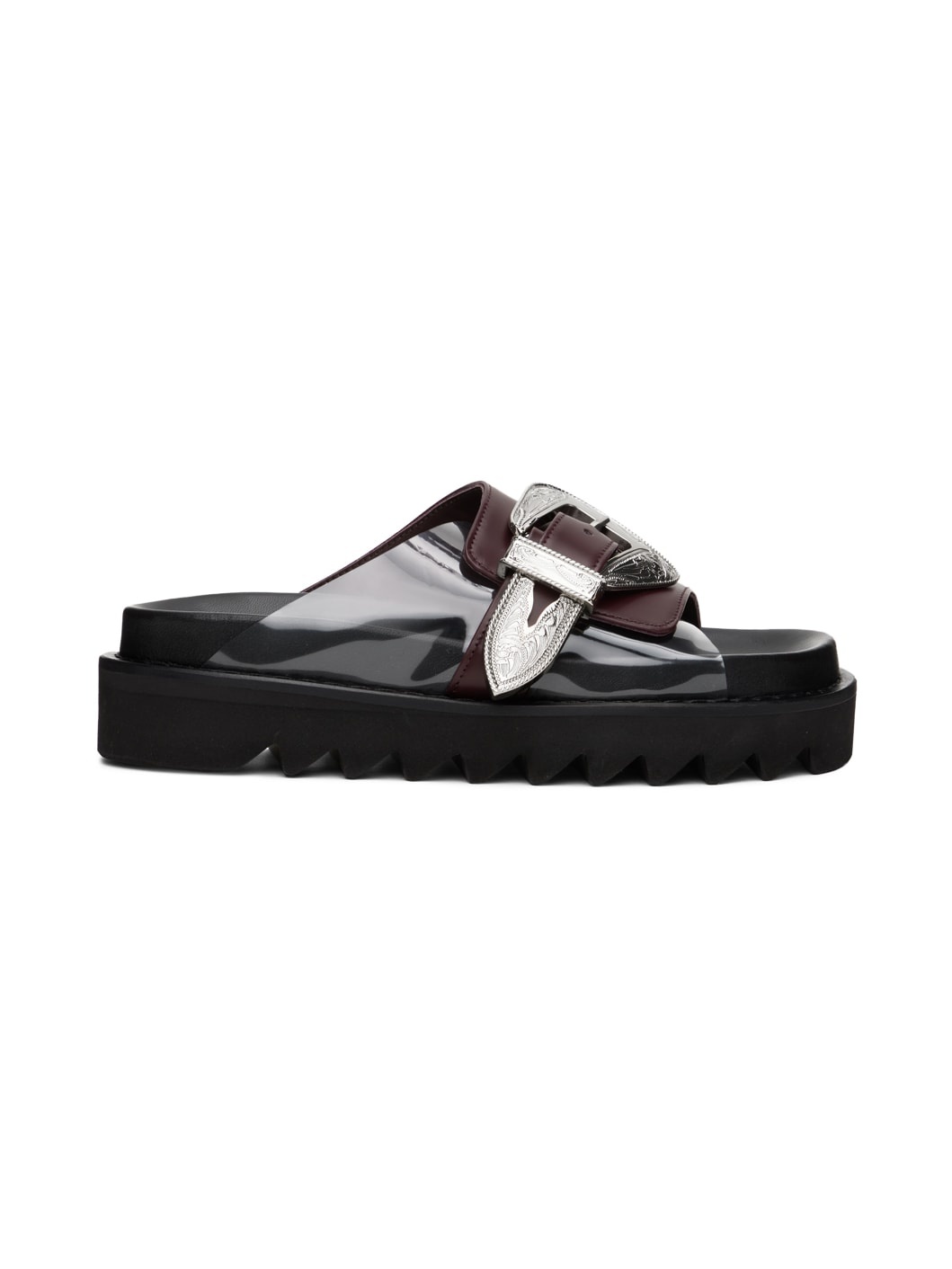 Burgundy Buckle Sandals - 1