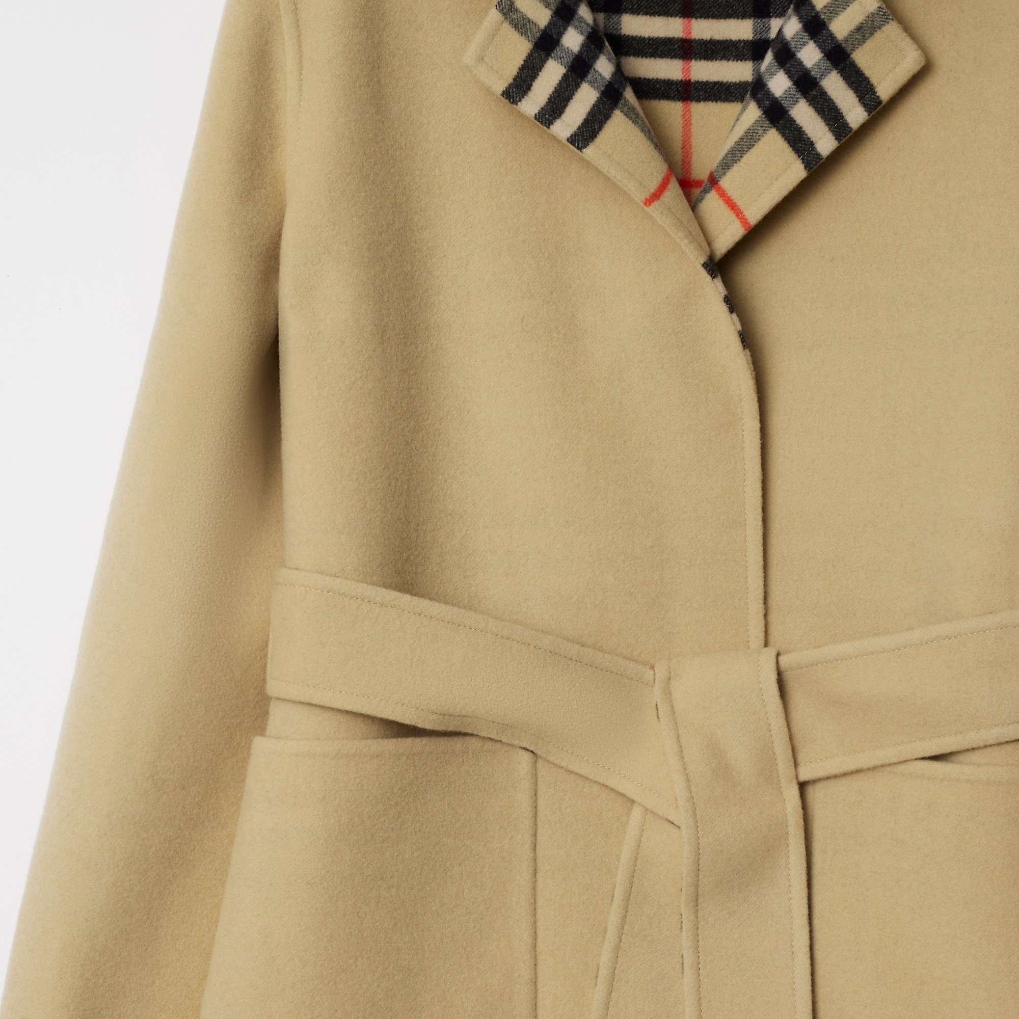Mid-length Reversible Check Wool Car Coat - 7