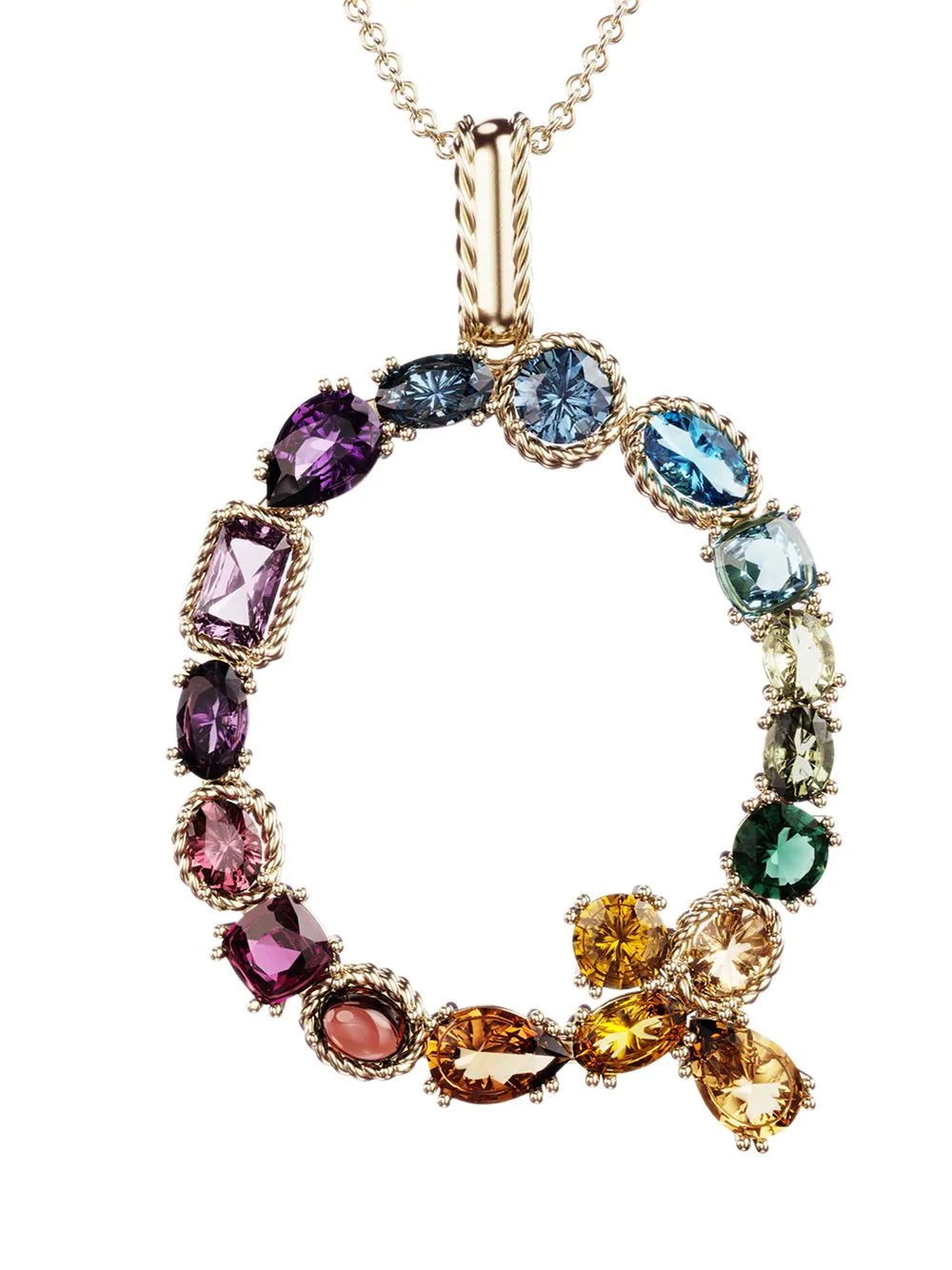 18kt yellow gold initial Q gemstone necklace - 2