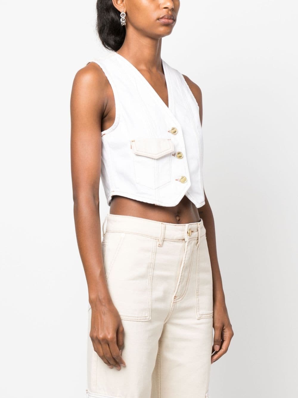 contrast-stitching denim gilet - 3