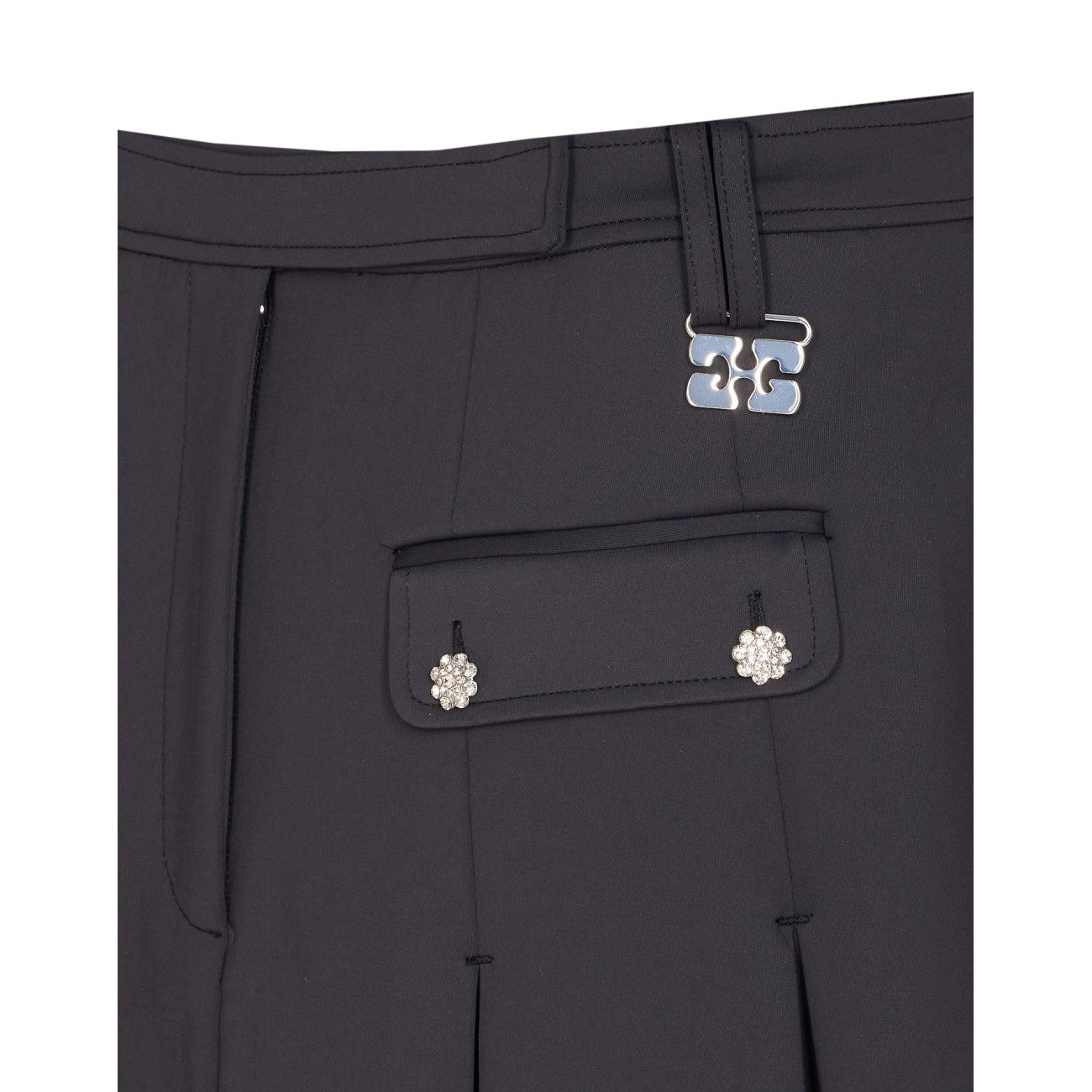 Ganni Women Black Pleated Mini Skirt - 3