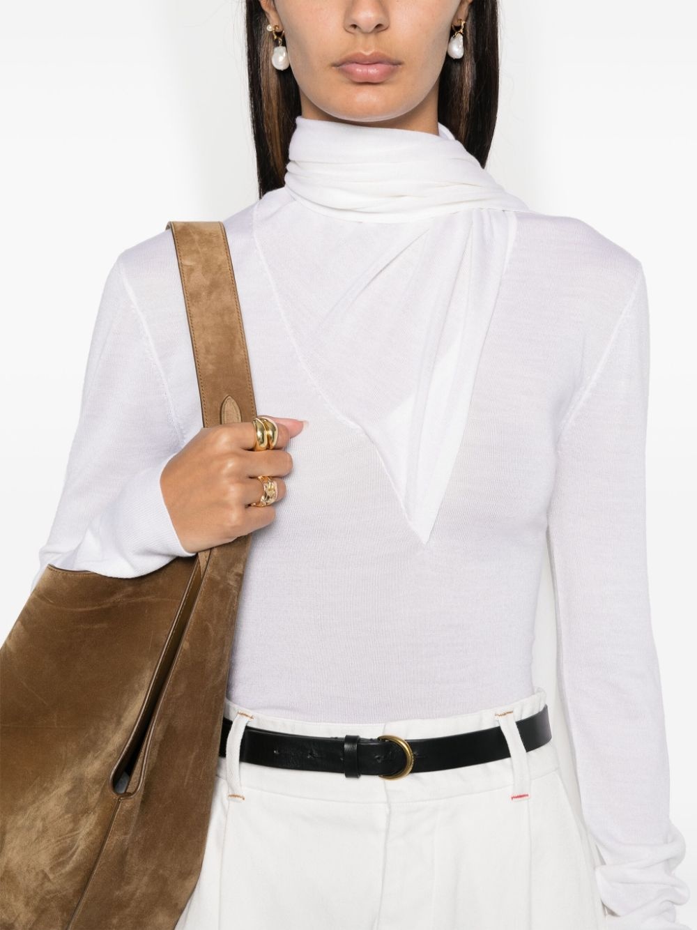 draped-scarf sweater - 5