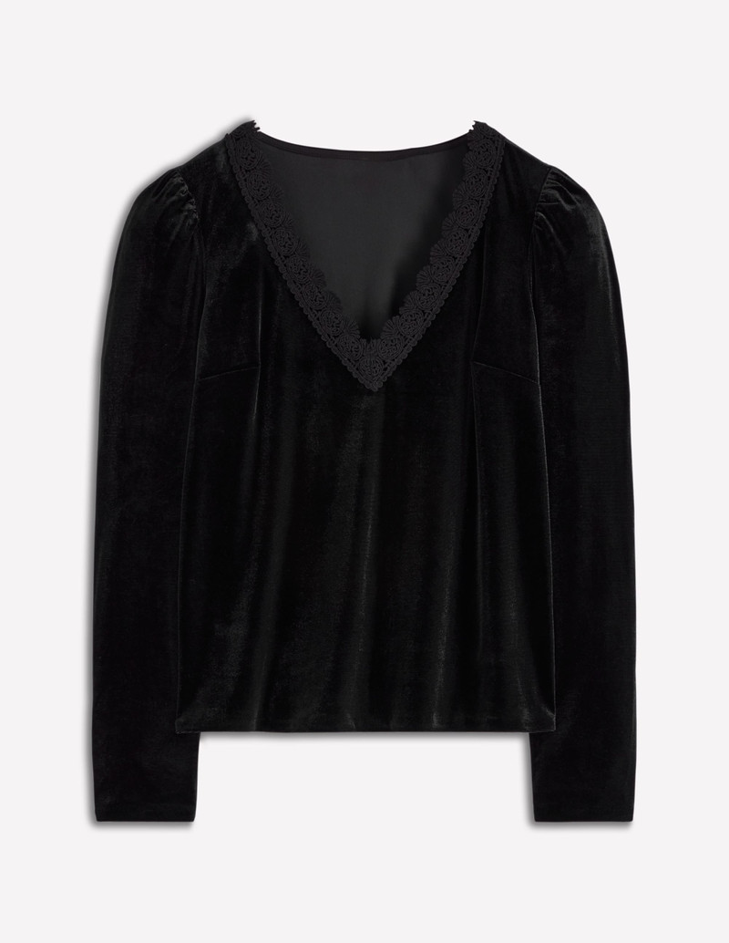 Flora V-Neck Velvet Top-Black 1