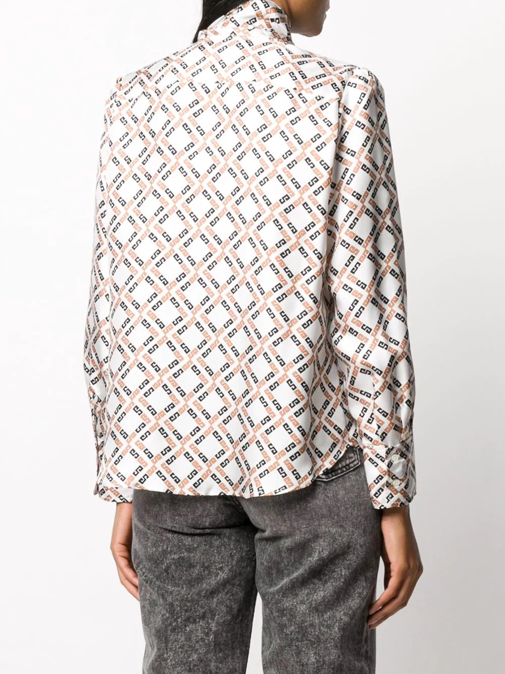 geometric-print pussy bow shirt - 4