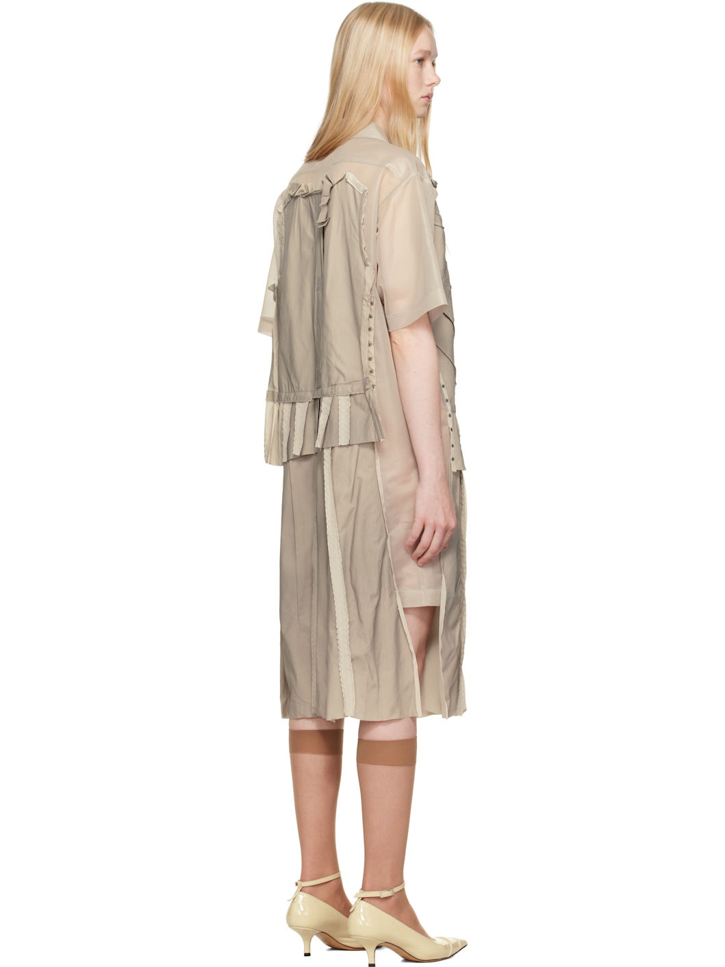 Beige Paneled Midi Dress - 3