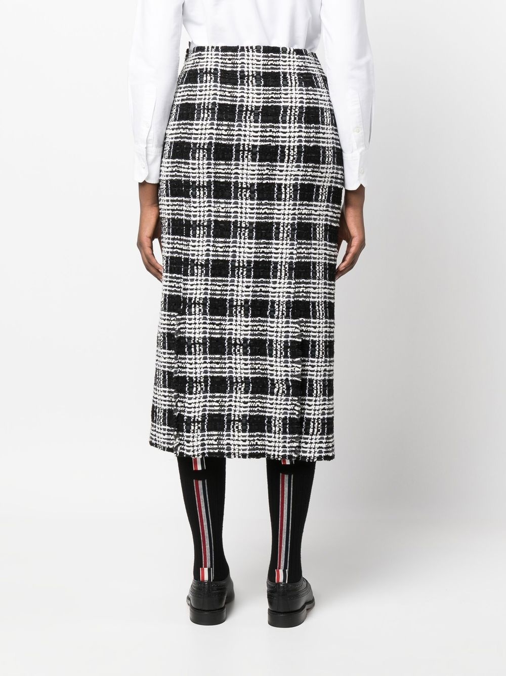 check-pattern calf-length skirt - 4