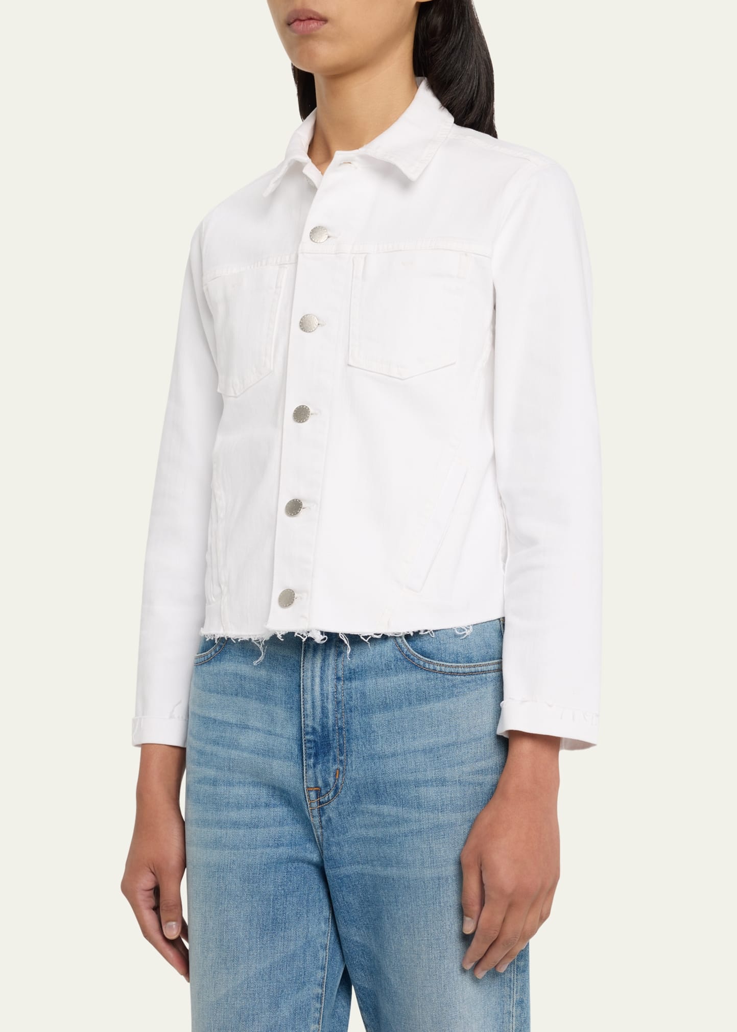 Janelle Slim Cropped Jean Jacket with Raw Hem - 4