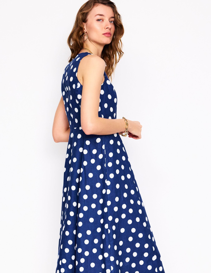 Carla Linen Midi Dress-Starboard Blue, Painted Dot 5