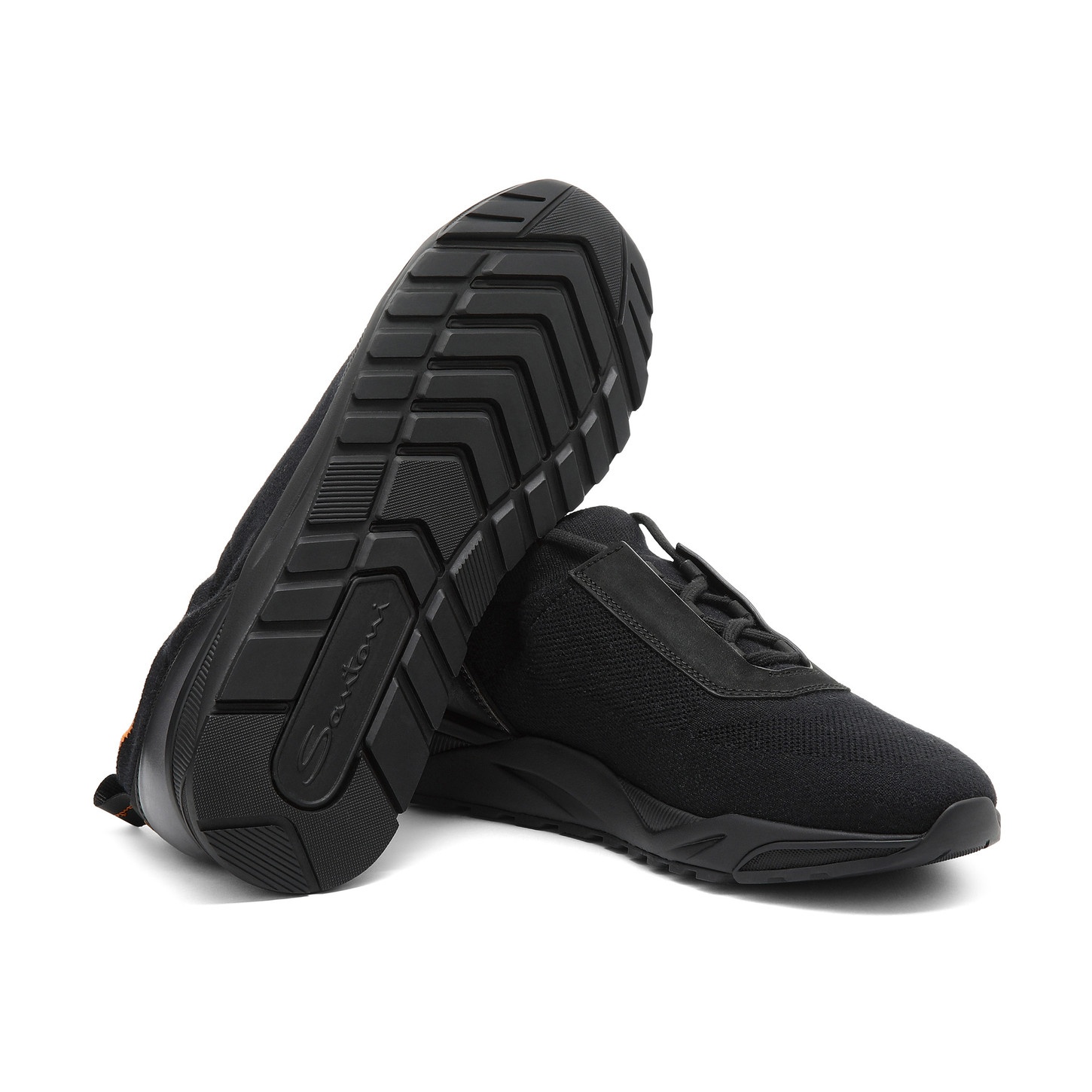 Men's black stretch knit and leather sneaker - 3