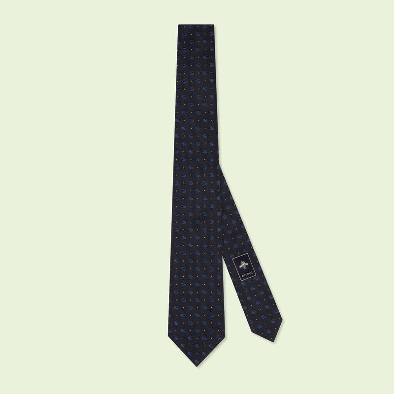 Double G and polka dot silk jacquard tie 1