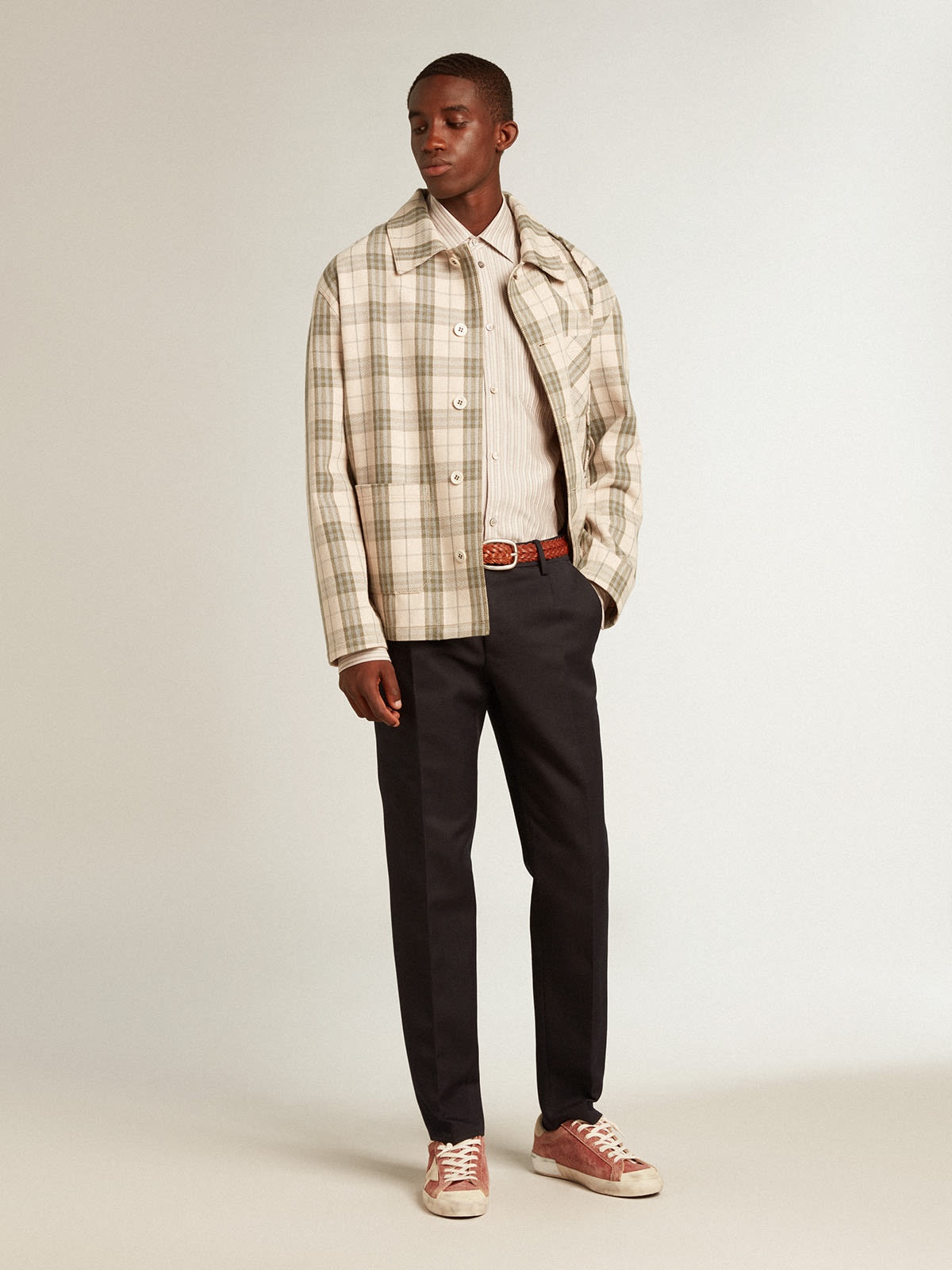 Men's viscose-blend linen shirt with striped pattern - 6