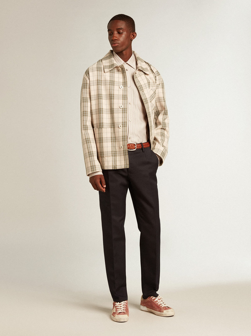 Golden Goose Men's viscose-blend linen shirt with striped pattern outlook