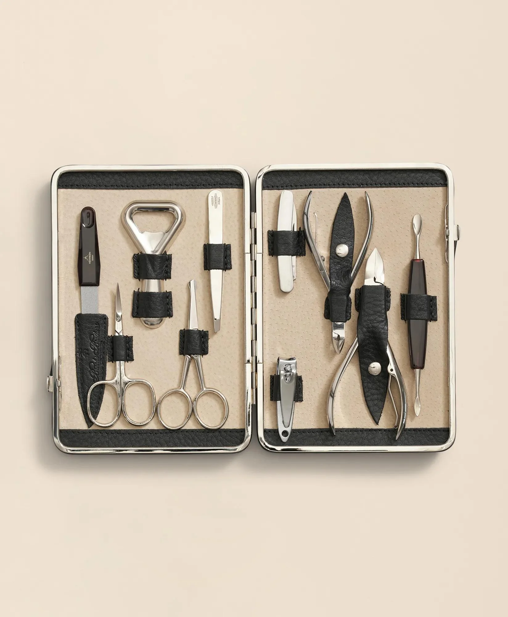 Stainless Steel Manicure Set With Calfskin Case - 1