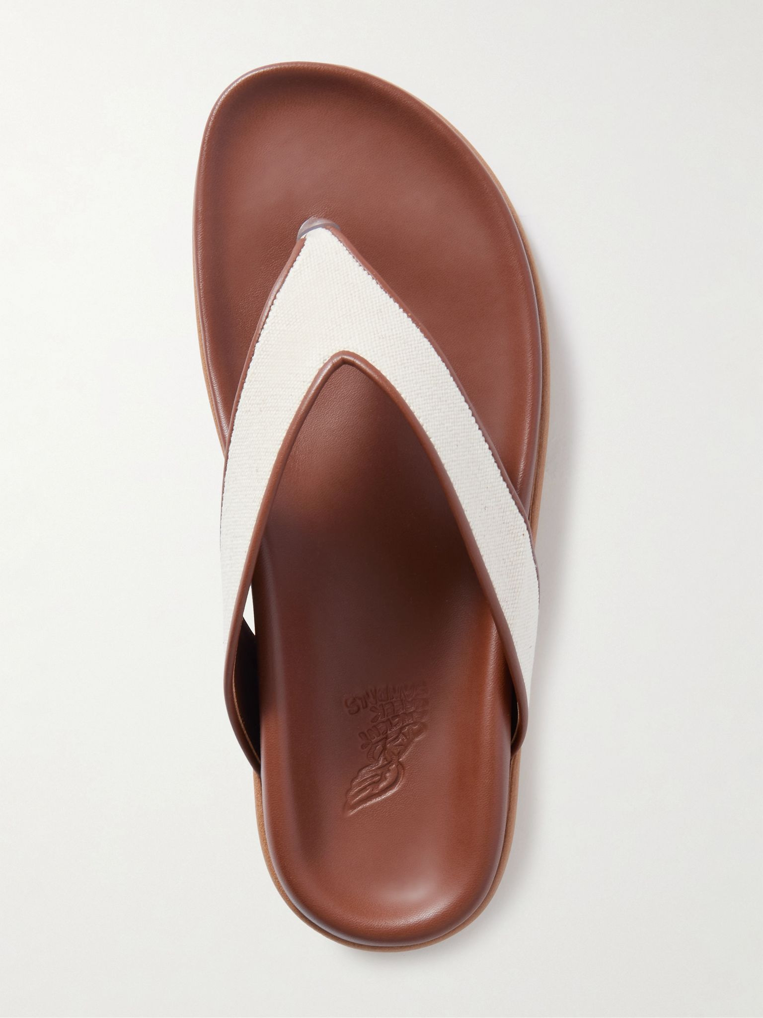 Charys leather-trimmed canvas flip flops Brown - 5