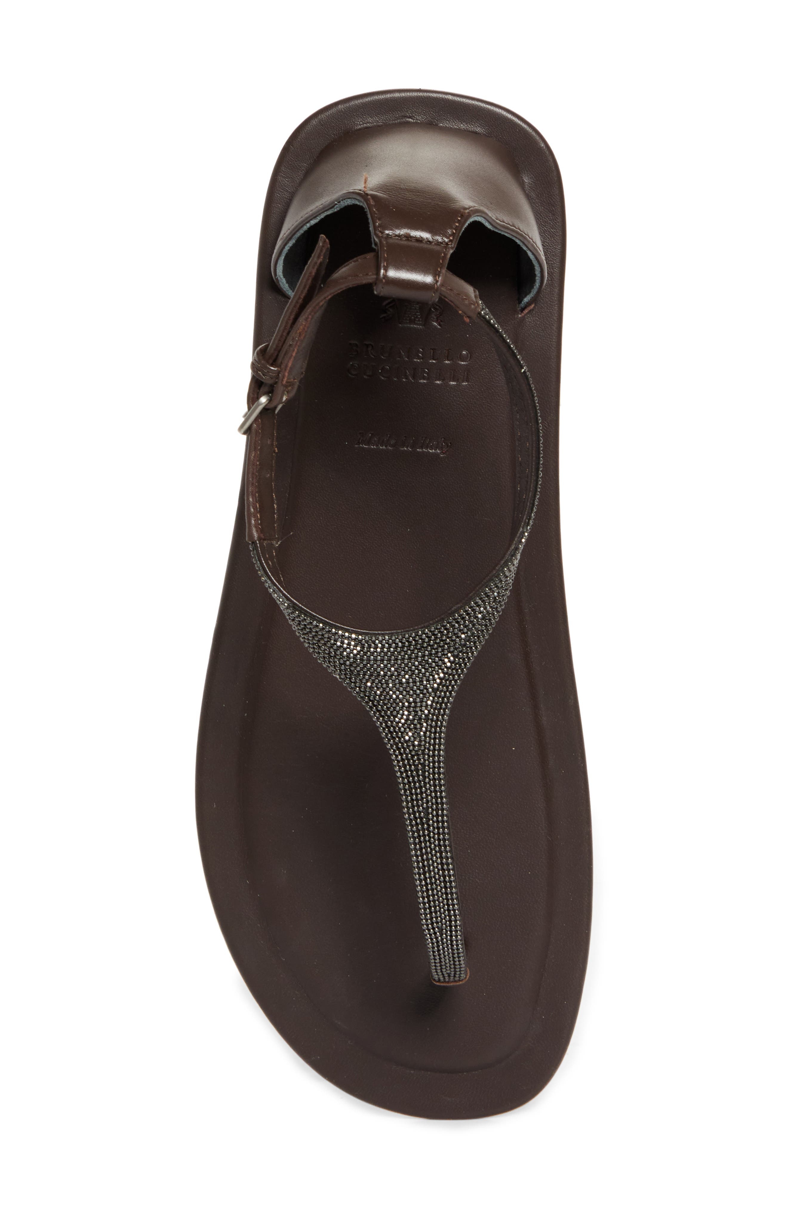 Brunello Cucinelli Monili T-Strap Sandal in C8279 Testa Moro at Nordstrom - 5