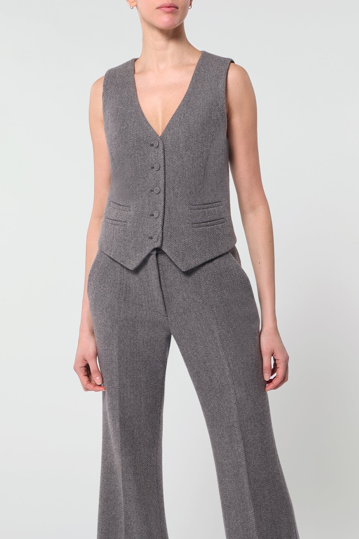 Coleridge Vest in Dark Grey Multi Cashmere Virgin Wool Herringbone - 5