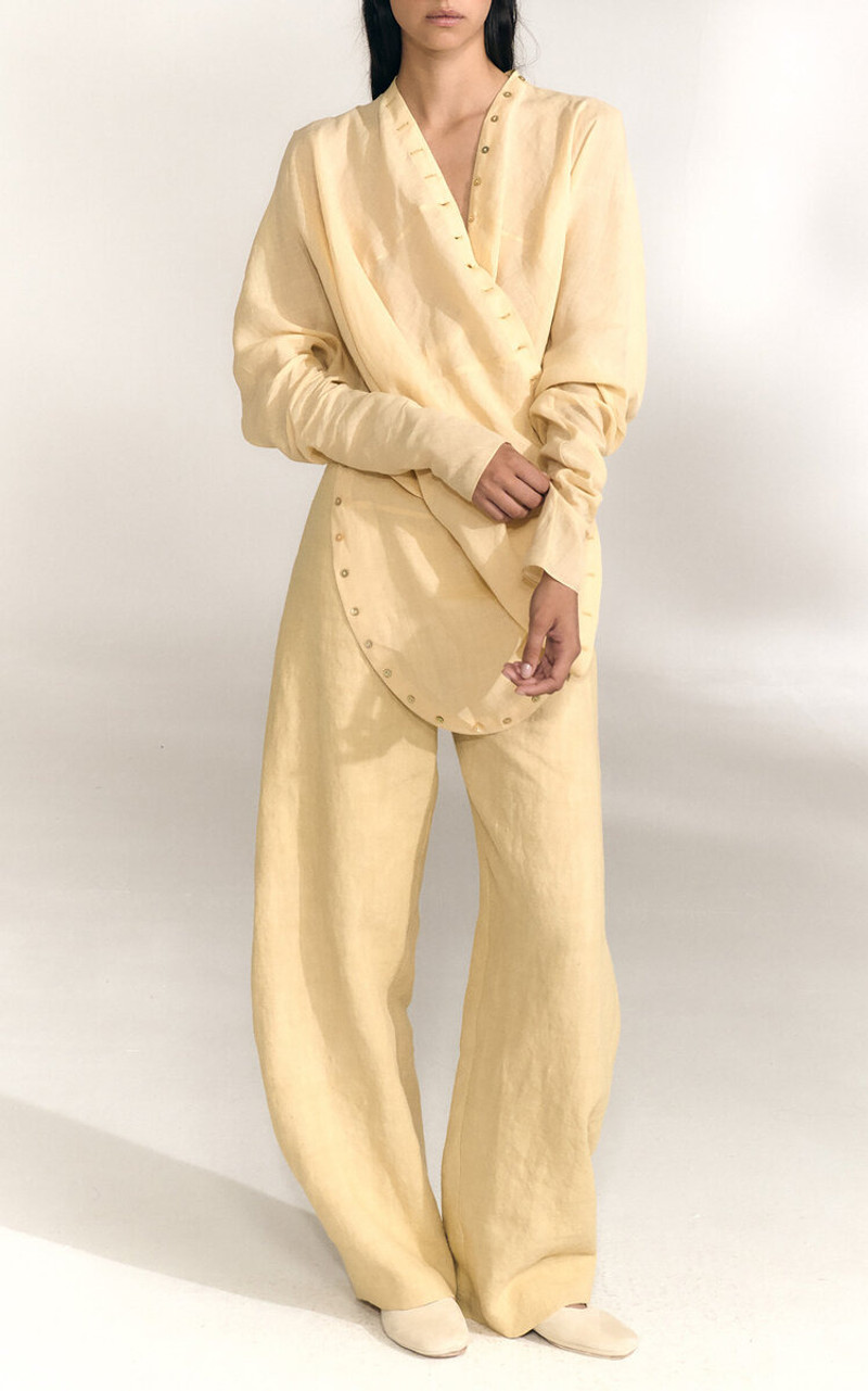 cortana Piano Grommet-Detailed Long Sleeve Top tan outlook