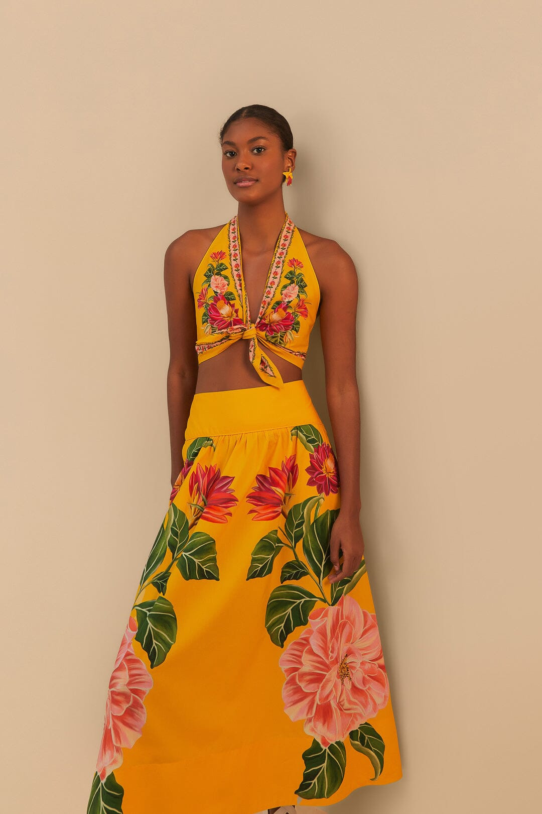 Yellow Spring Awakening Organic Cotton Midi Skirt - 3