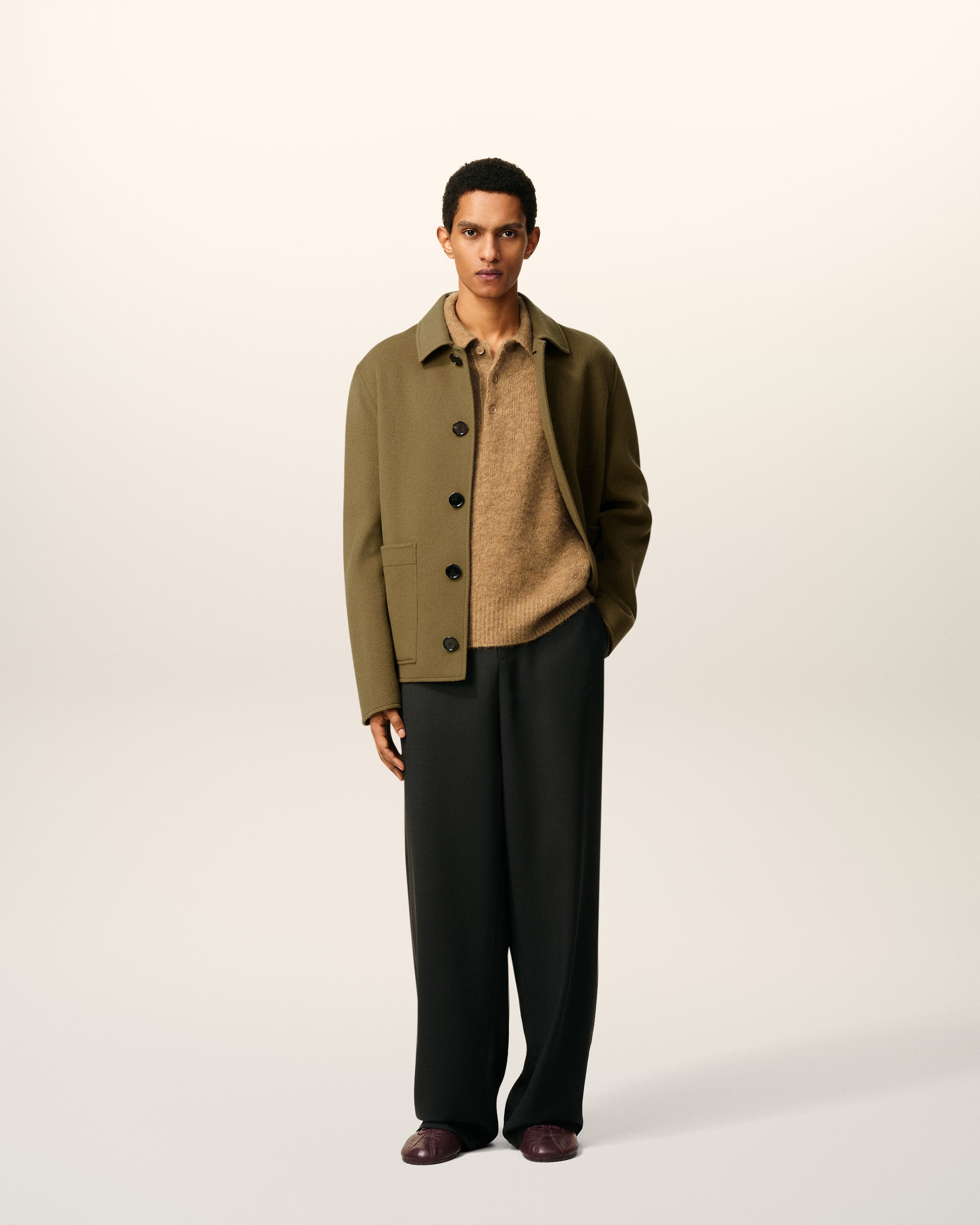 GREEN WOOL BOXY BUTTONED JACKET - 2