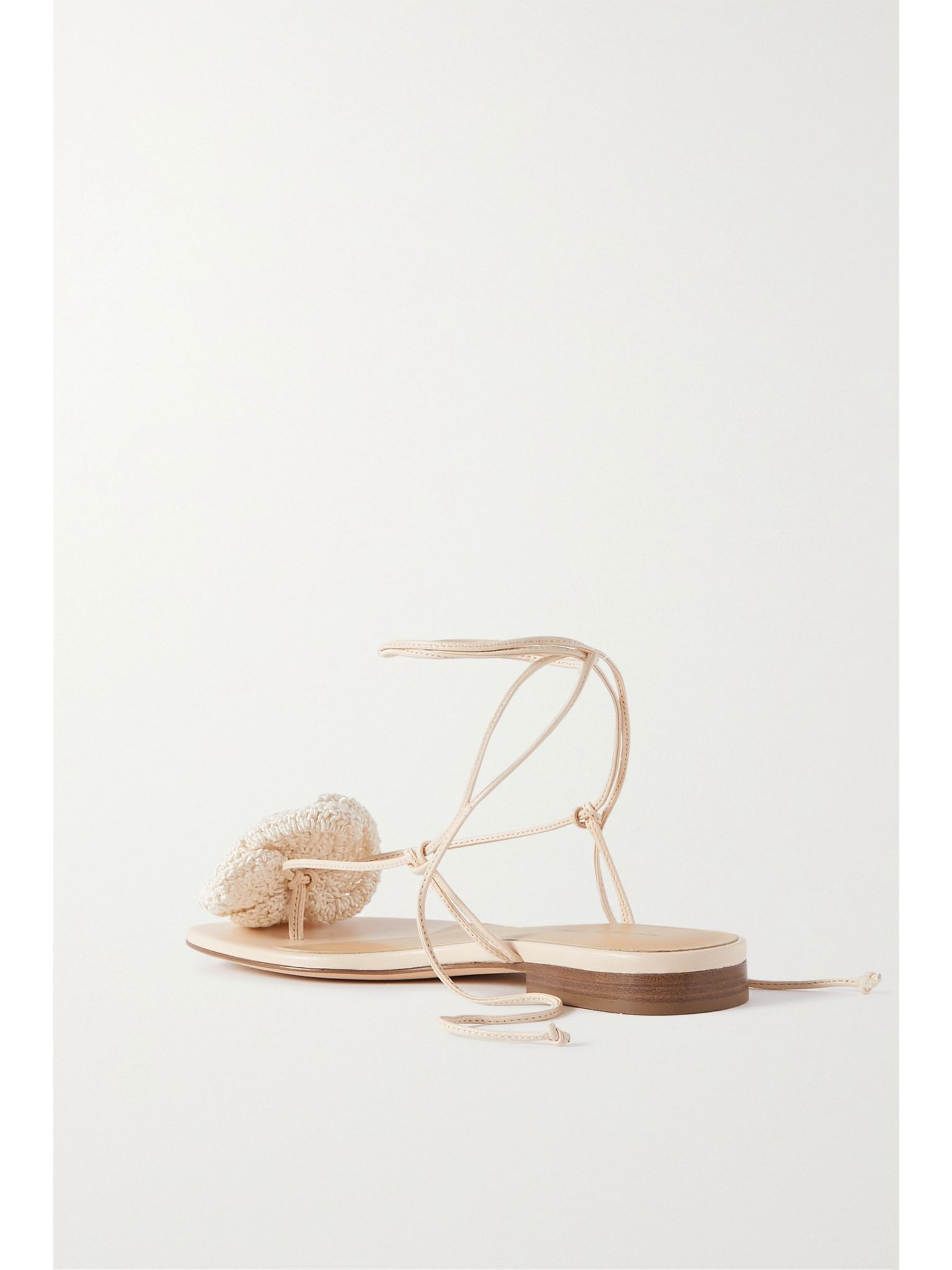 Crocheted cotton-blend and leather sandals Cream - 3