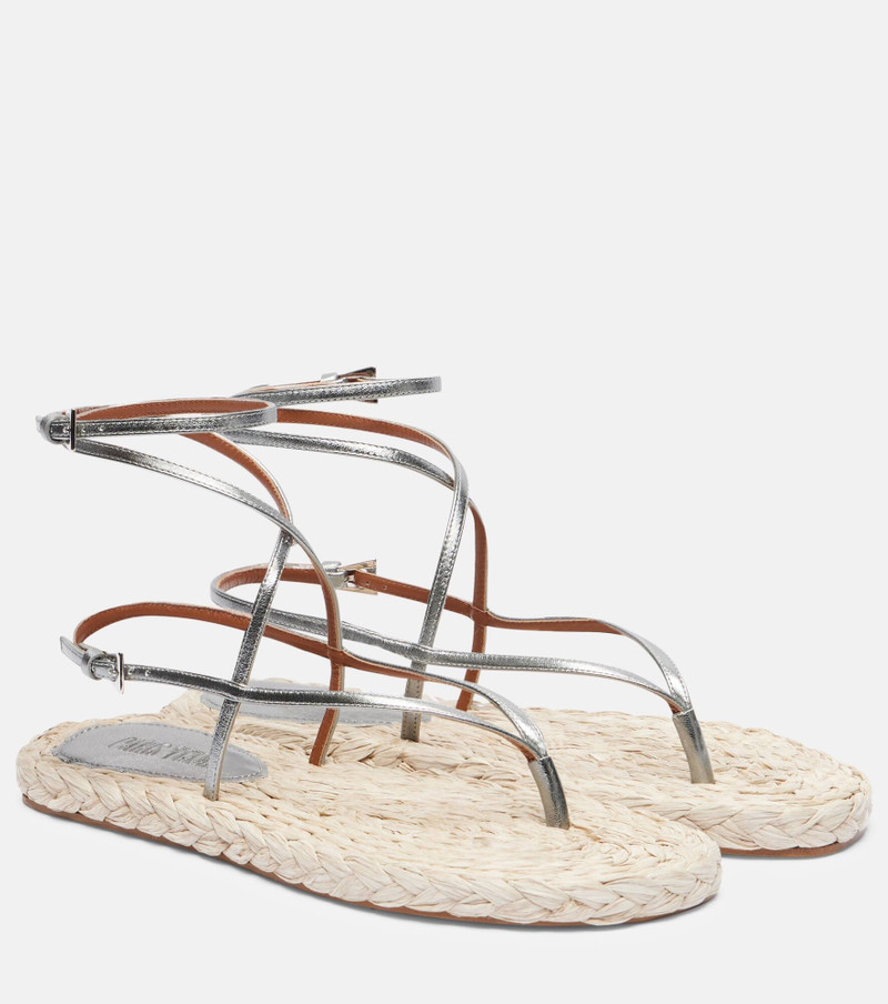 Hydra metallic leather and raffia sandals 1