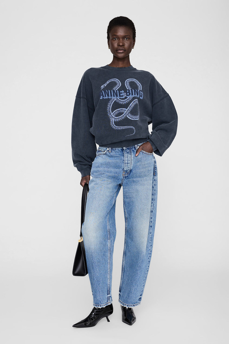 ANINE BING Harvey Crew Sweatshirt Snake - Washed Black outlook