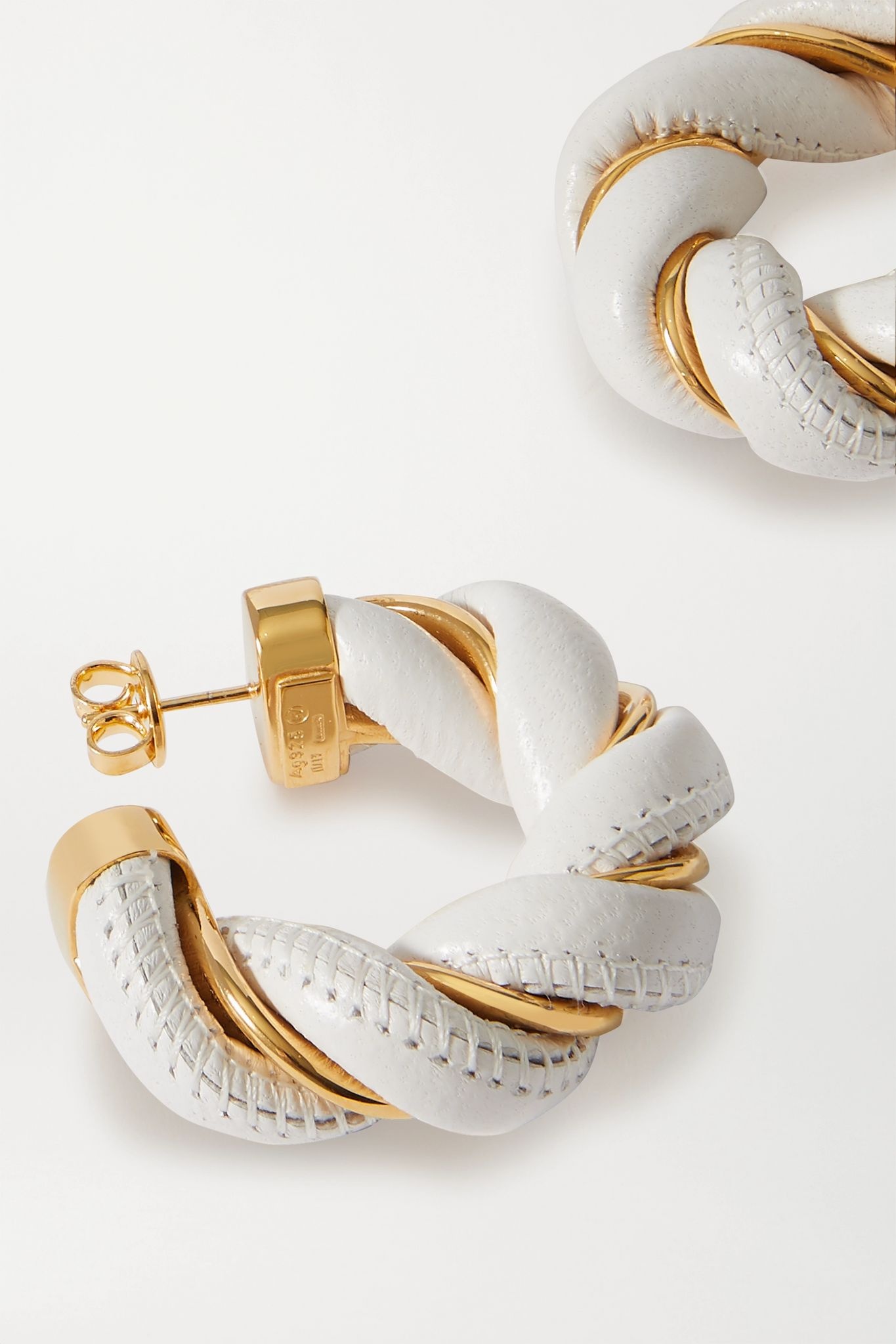 Gold-tone and leather hoop earrings - 4