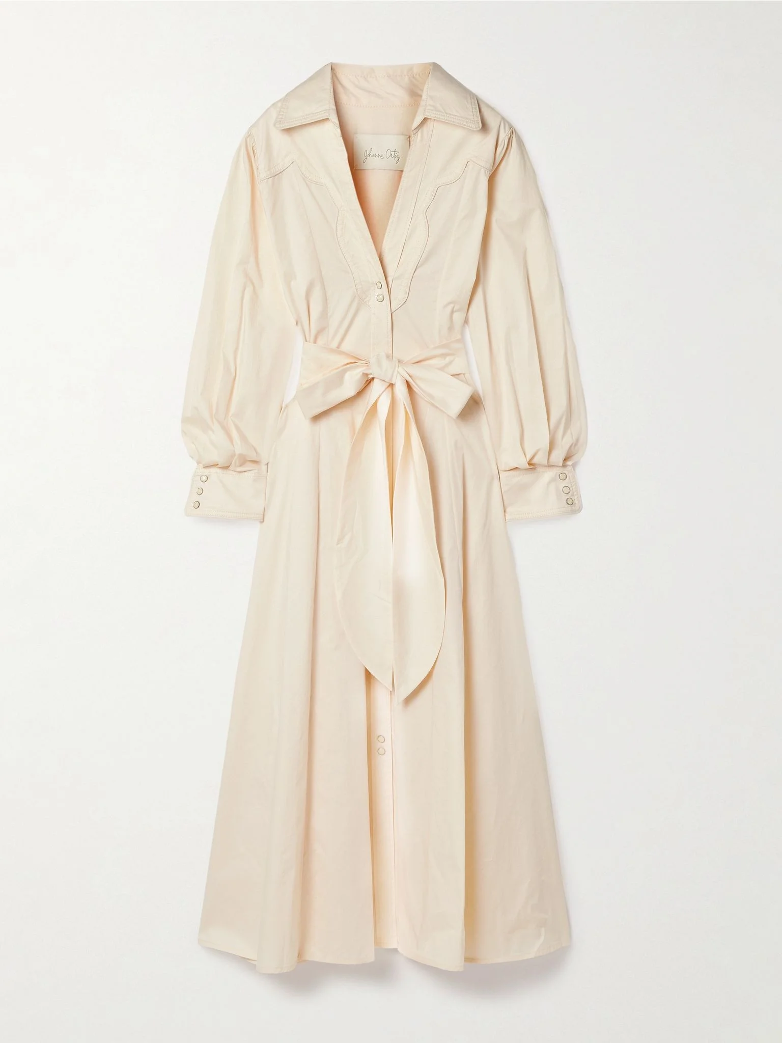 Vela De Cruz belted cotton-blend poplin midi shirt dress Ecru - 1