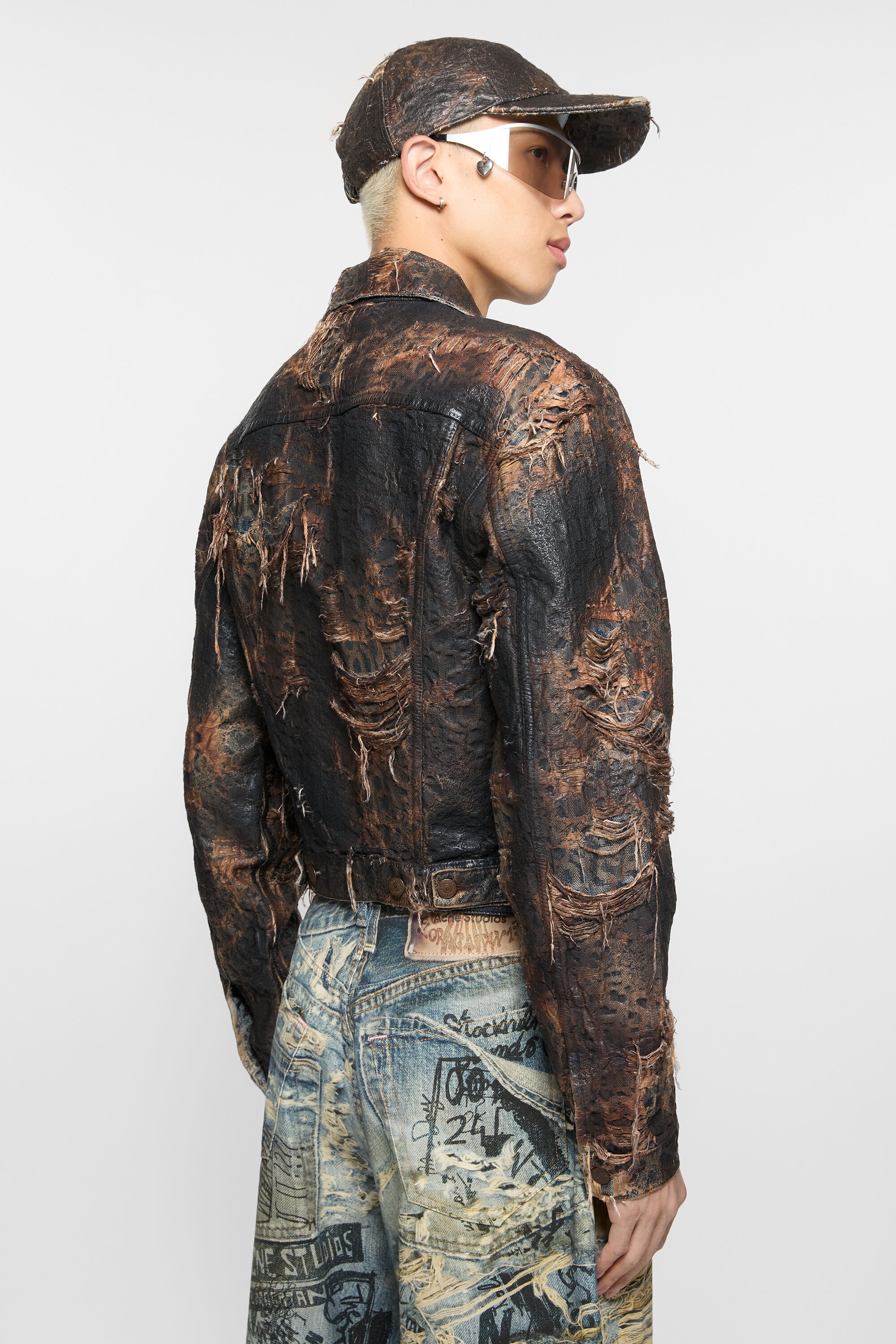 Distressed monogram denim jacket - Regular fit - Brown - 4