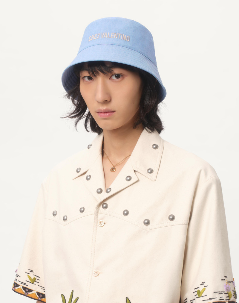 Valentino CHEZ VALENTINO DENIM BUCKET HAT WITH EMBROIDERY outlook