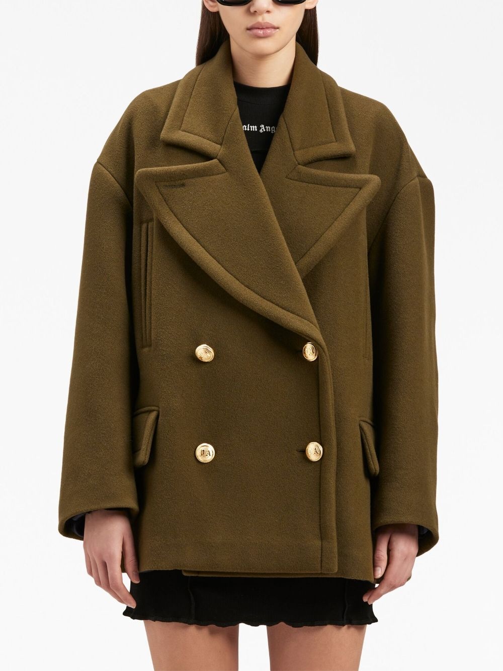 palm-embroidery double-breasted coat - 3