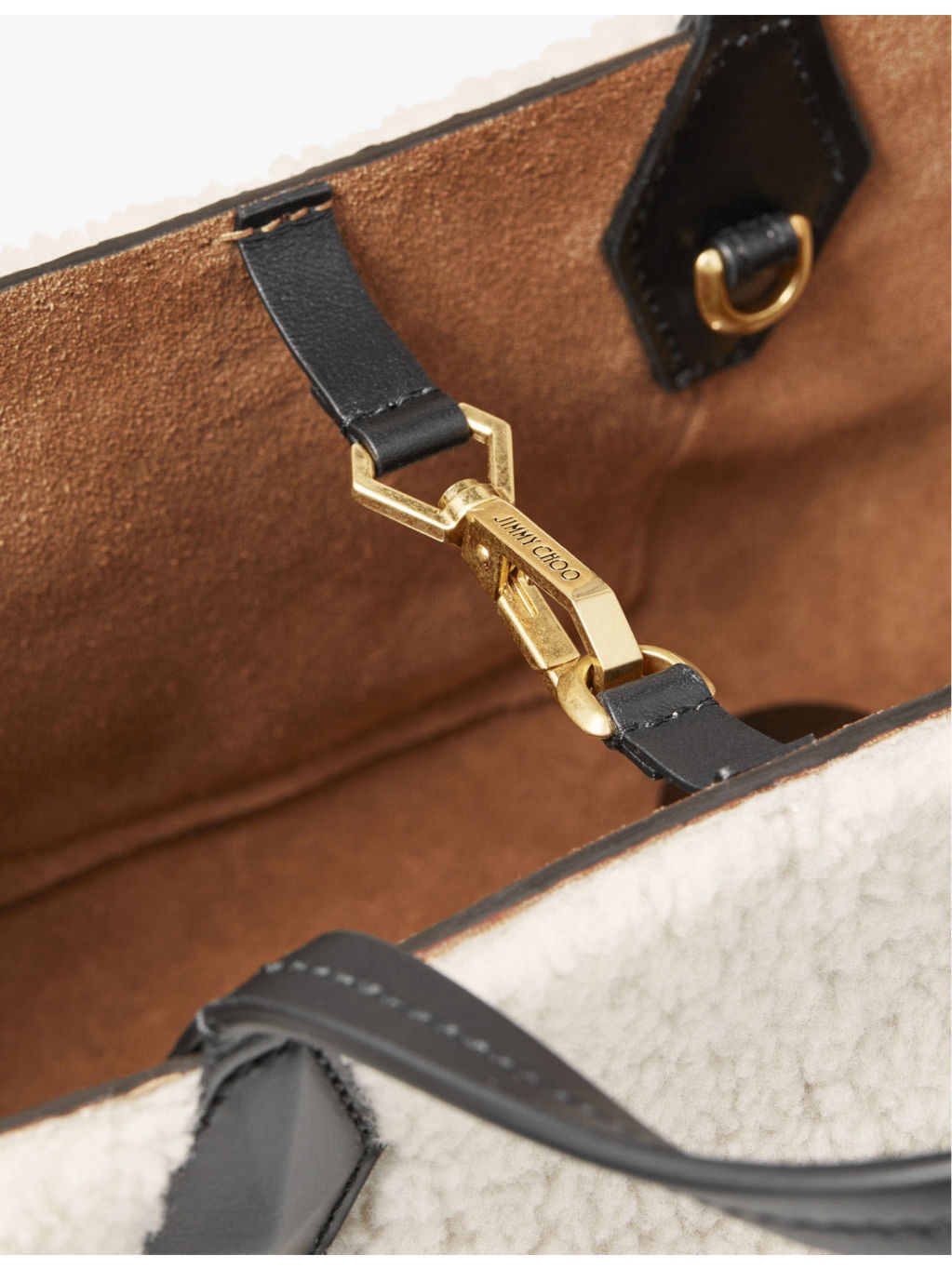 Diamond logo-embossed small shearling and leather tote bag - 5