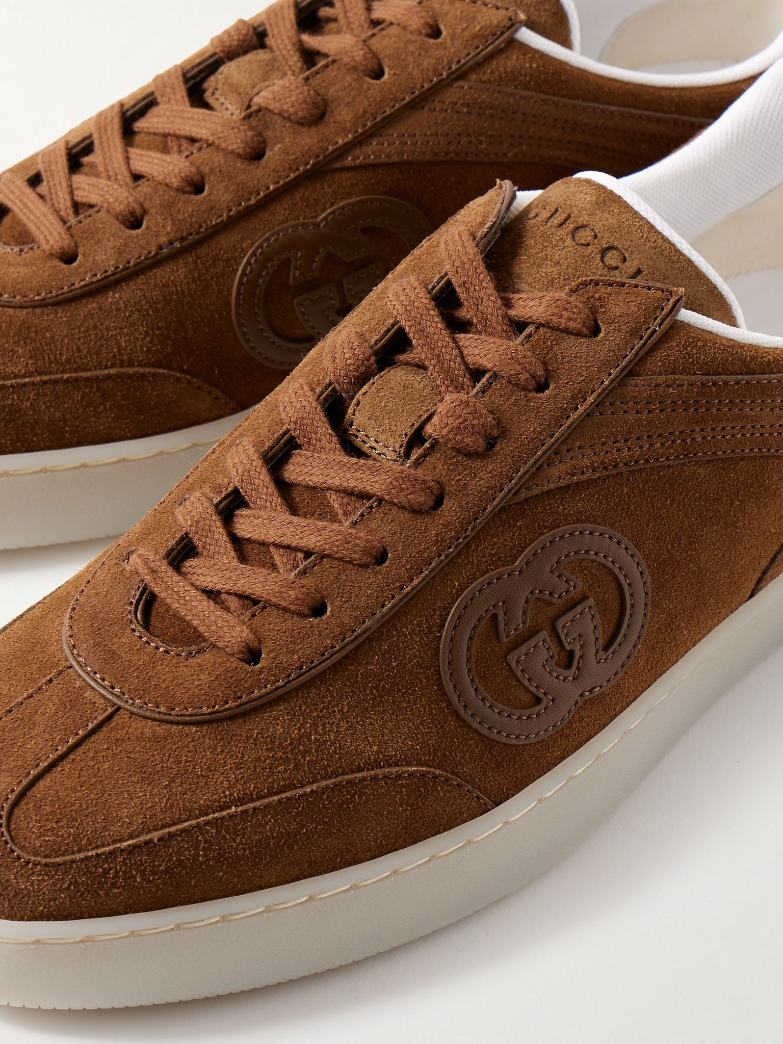 G75 Logo-Appliquéd Leather-Trimmed Suede Sneakers Brown - 5
