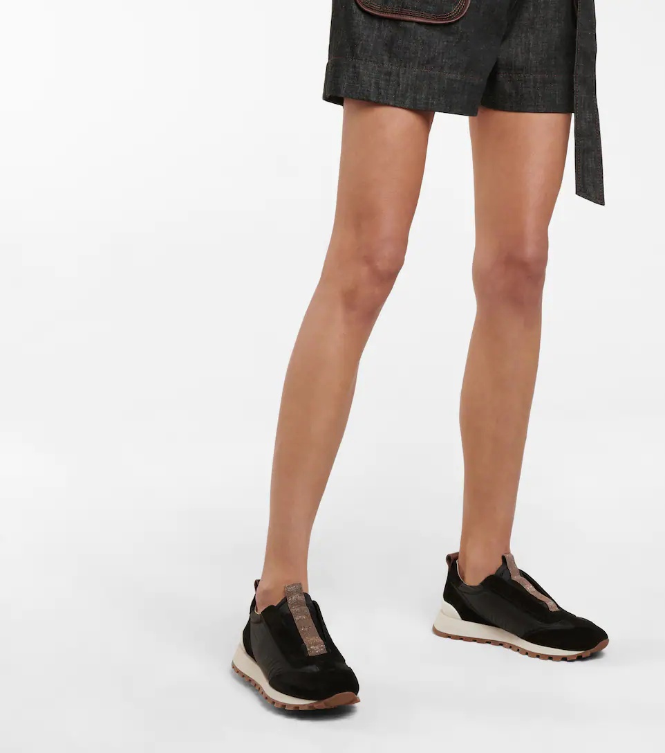 Embellished suede-paneled sneakers - 4