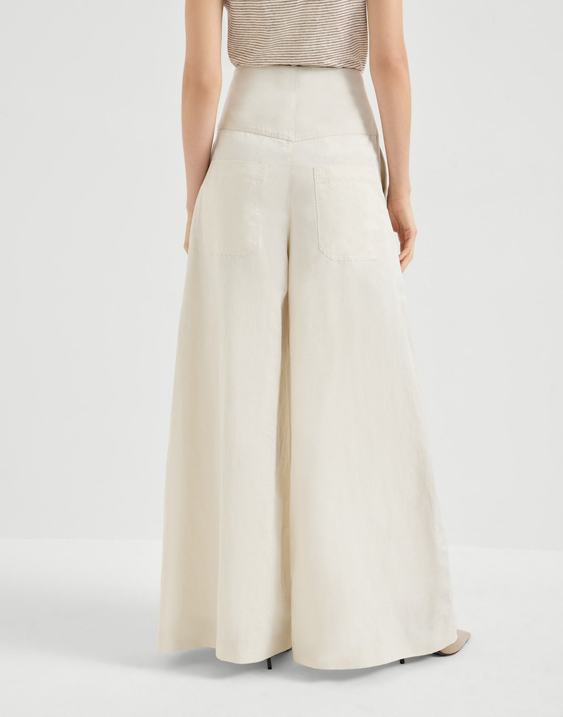 Brunello Cucinelli Cotton and ramie twill maxi trousers outlook