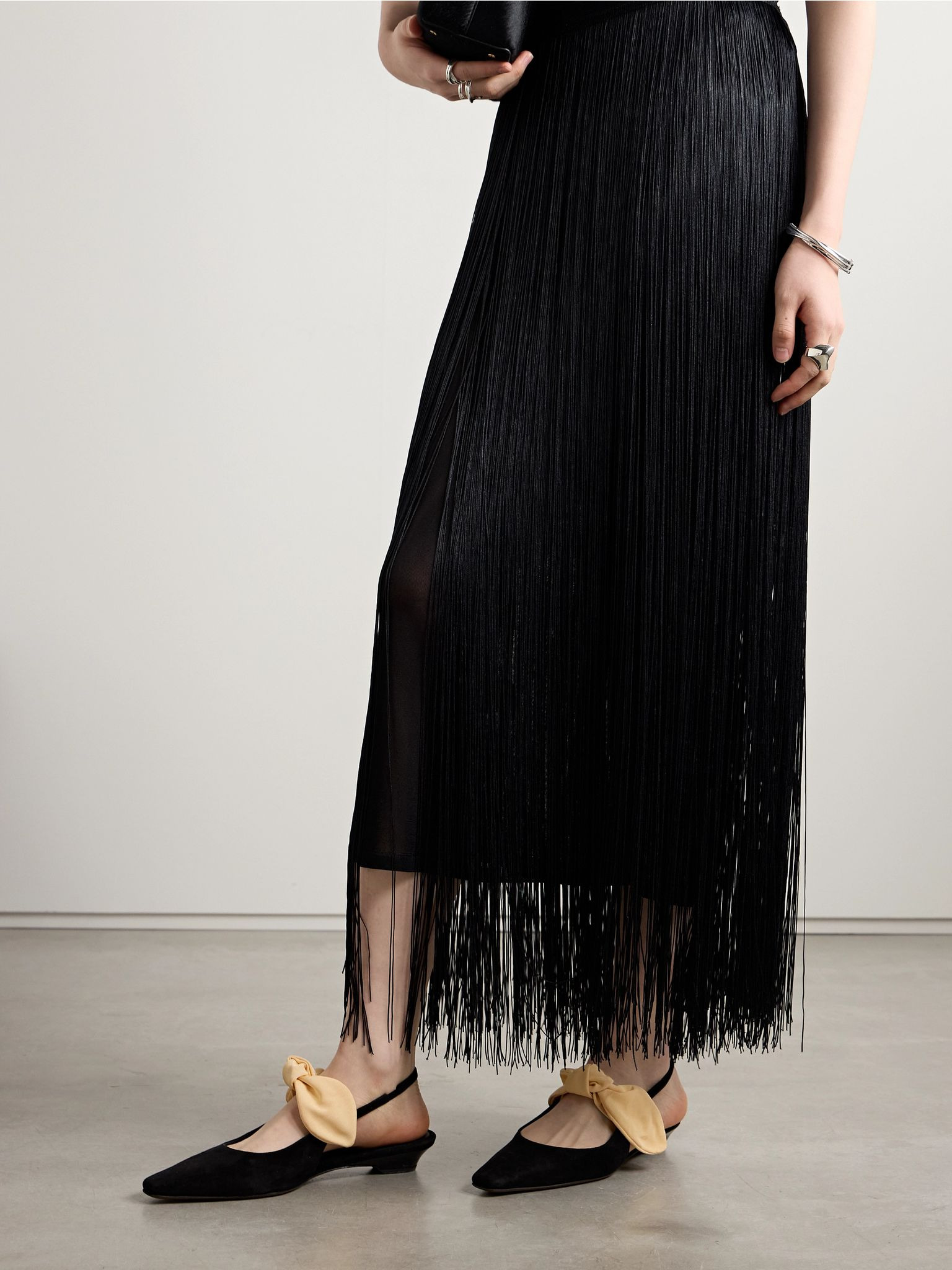 Uba bow-embellished faille and suede slingback flats Black - 2